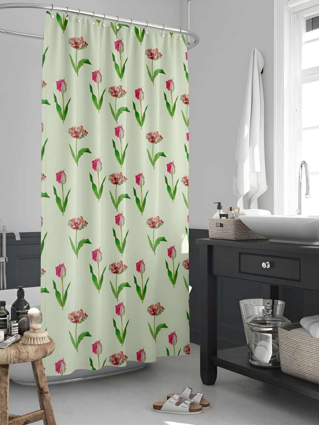 

ArtzFolio Green & Red Printed Waterproof Shower Curtain