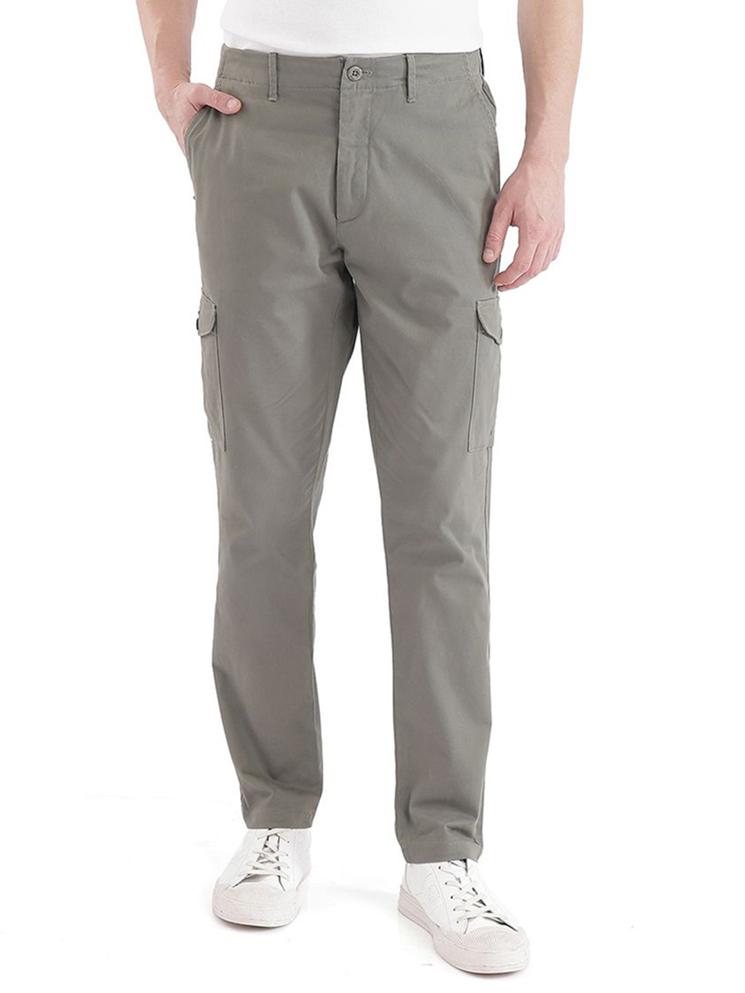 

RARE RABBIT Men Cotton Mid-Rise Regular Fit Cargo Trousers, Olive