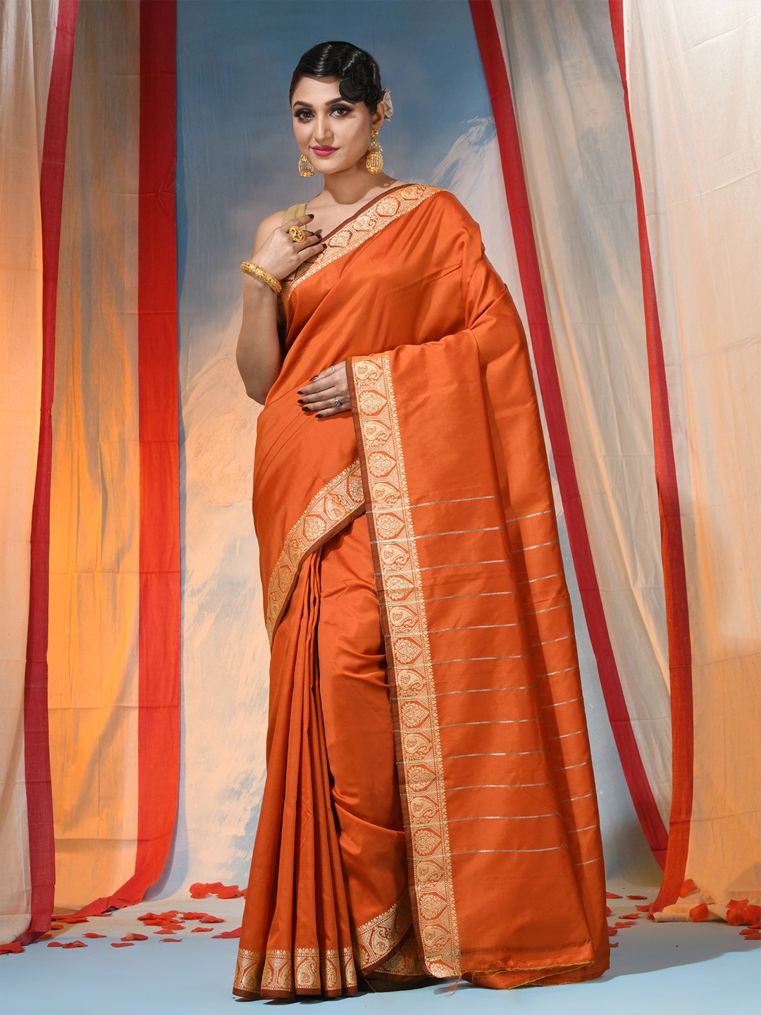 

DESH BIDESH Ethnic Motifs Zari Saree, Orange