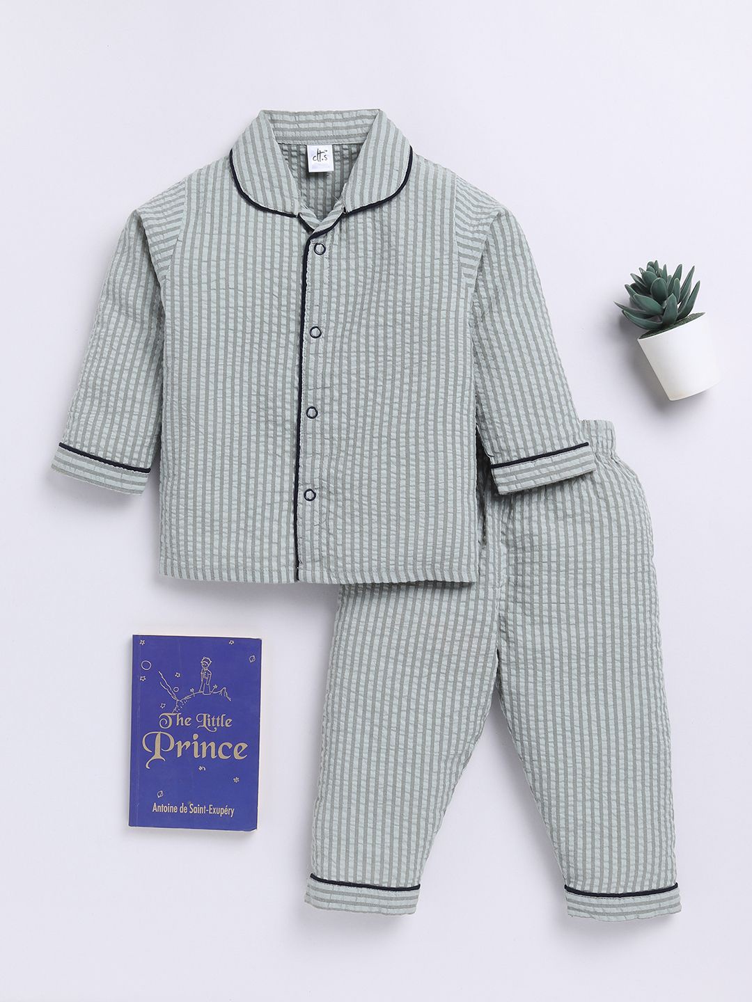 

Clt.s Kids Striped Full sleeve Pure Cotton Night suit, Green