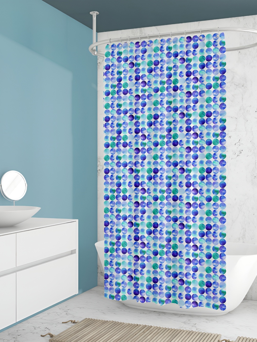 

ArtzFolio Green & White Printed Waterproof Shower Curtain, Blue