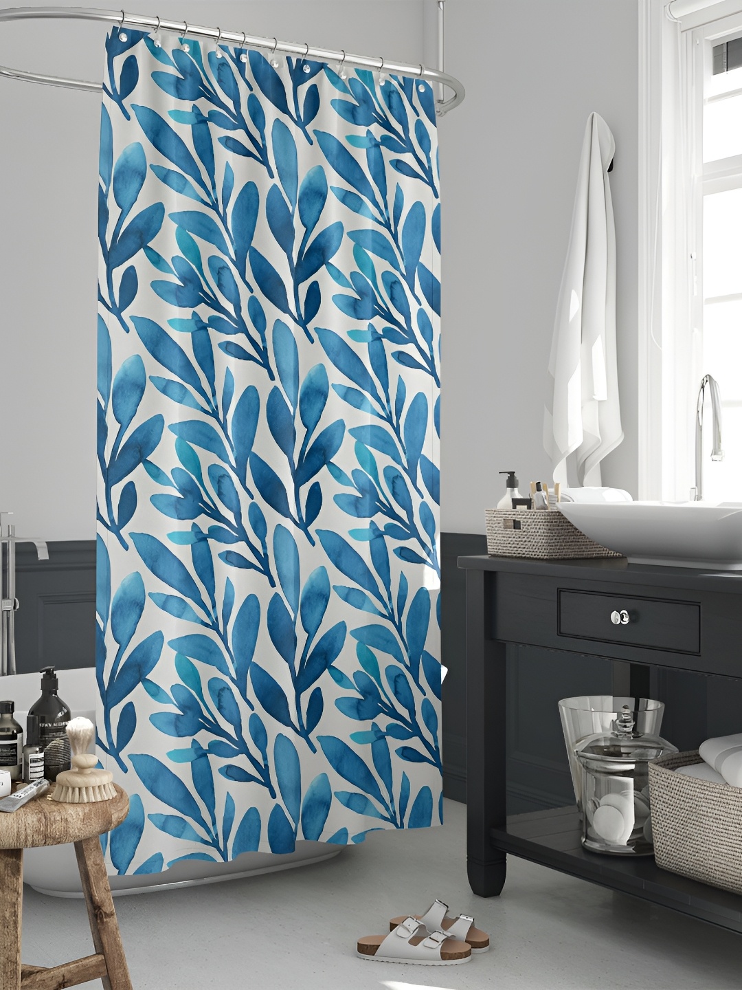 

ArtzFolio White & Blue Floral Printed Waterproof Shower Curtain