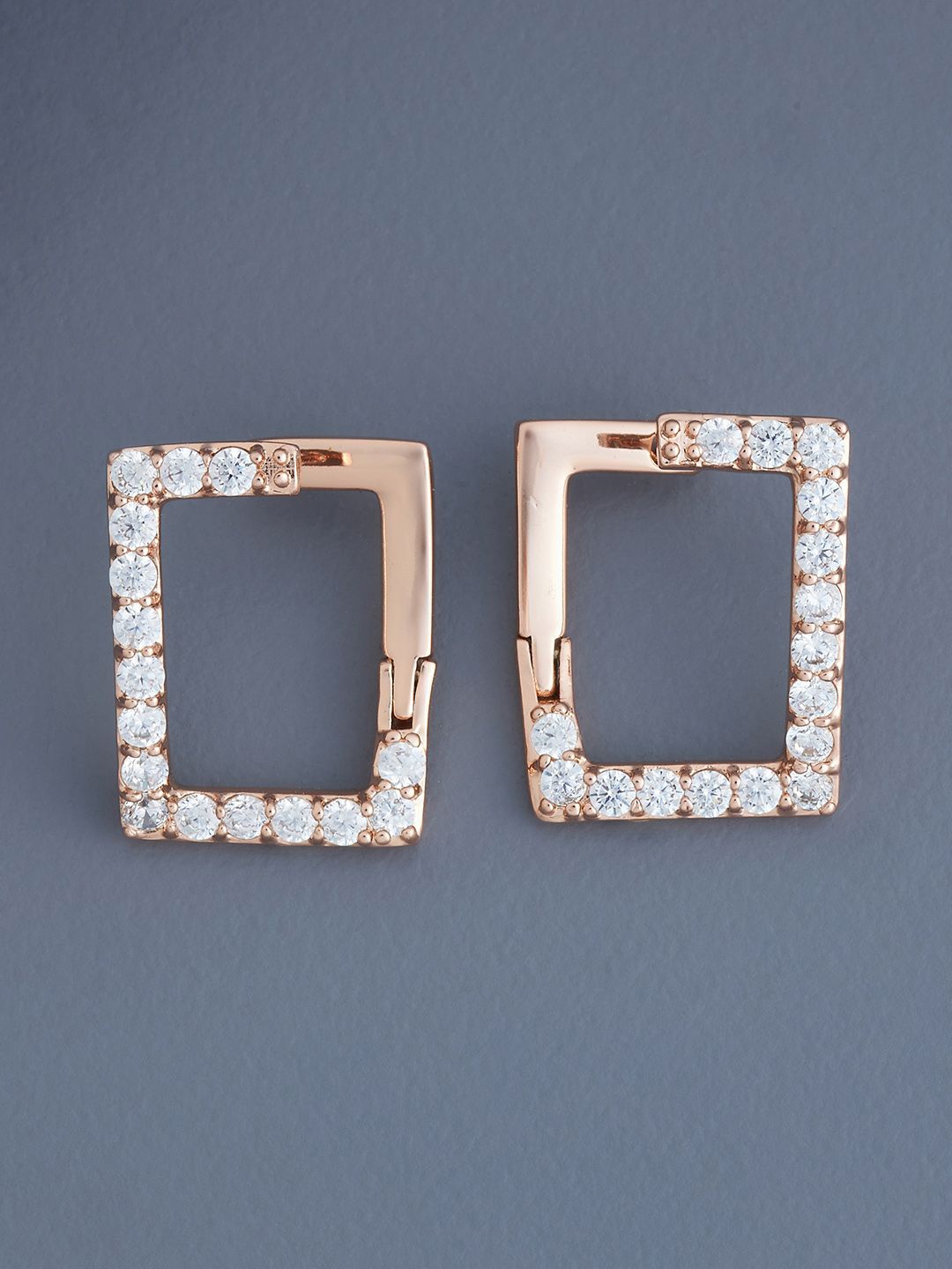 

Kushal's Fashion Jewellery Rose Gold-Plated Zircon Stone Studded Drop Earrings