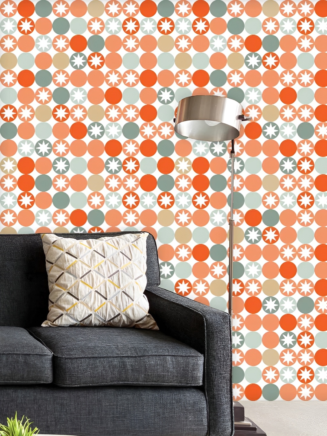 

ArtzFolio Printed UV-Resistant Anti-Bacterial Circles &Amp; StarsPeel & Stick Wallpaper, Multi