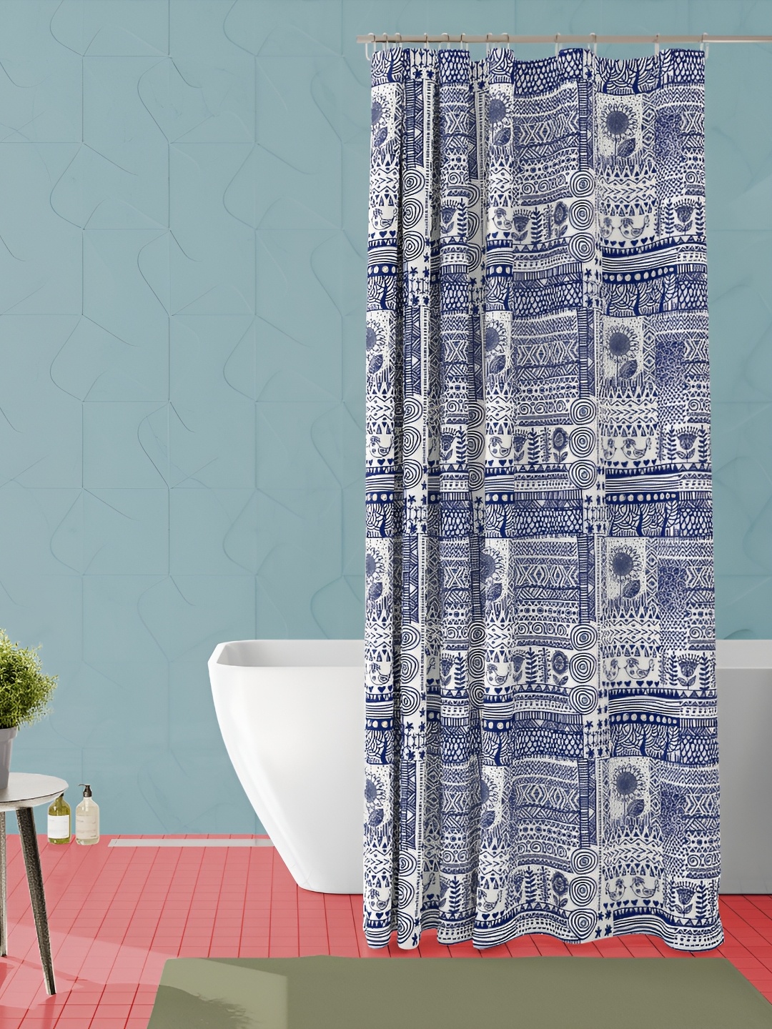 

ArtzFolio Blue & White Printed Waterproof Shower Curtain