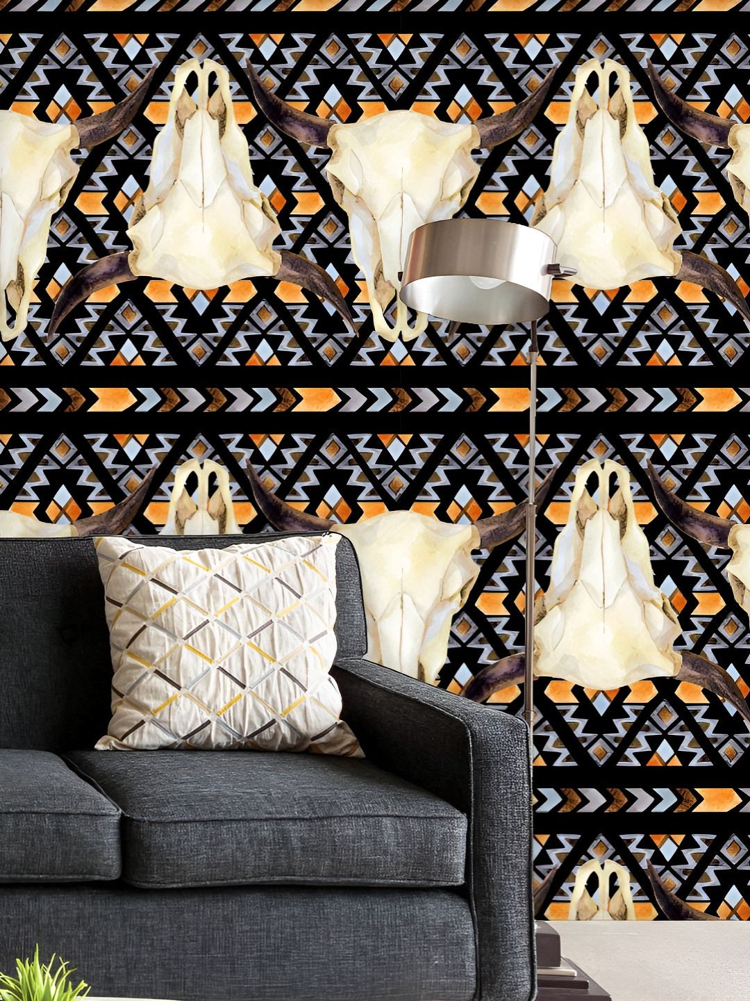 

ArtzFolio Printed UV-Resistant Anti-Bacterial Buffalo Skull Peel & Stick Wallpaper, Multi