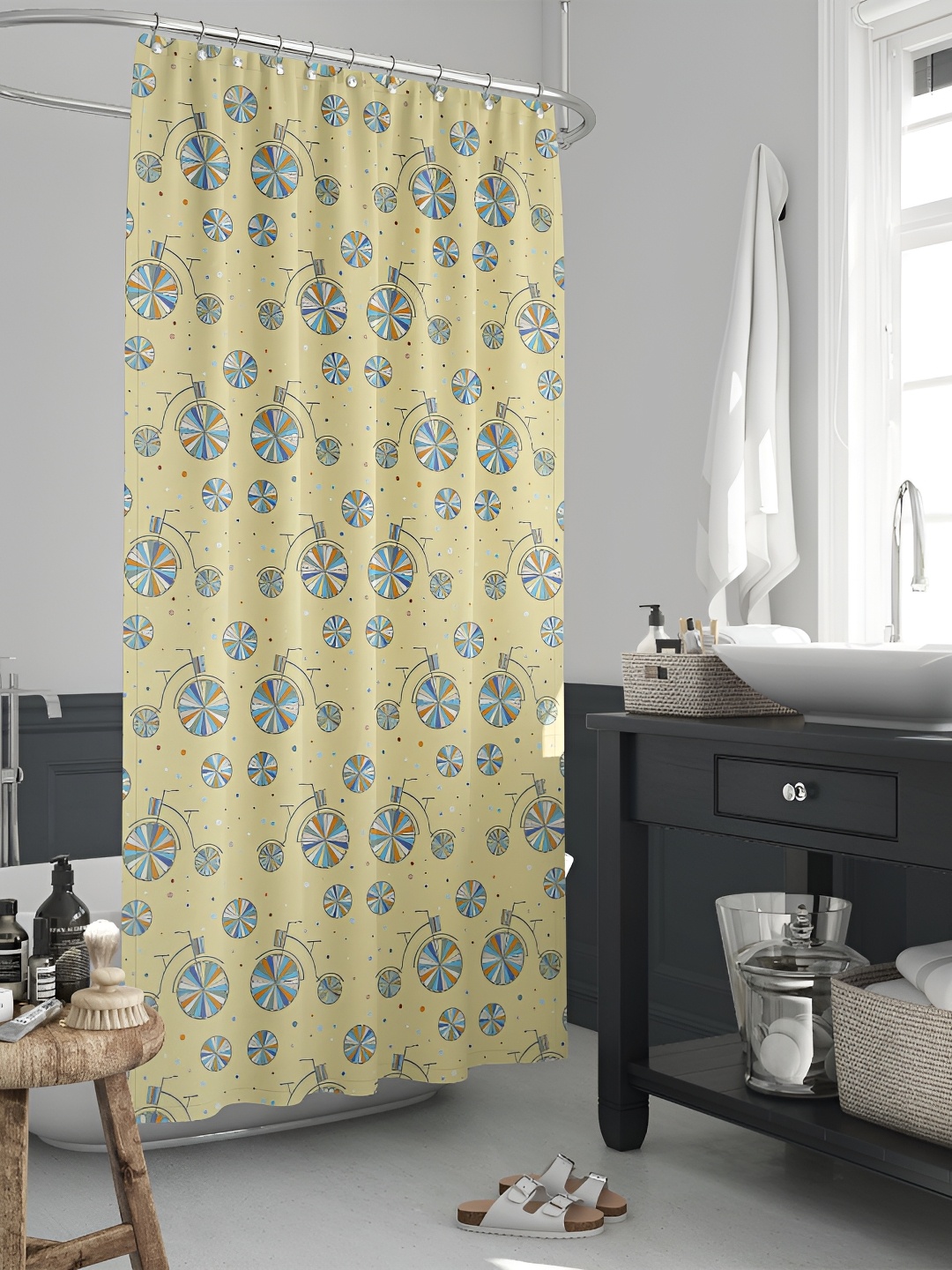 

ArtzFolio Yellow & Blue Printed Waterproof Shower Curtain