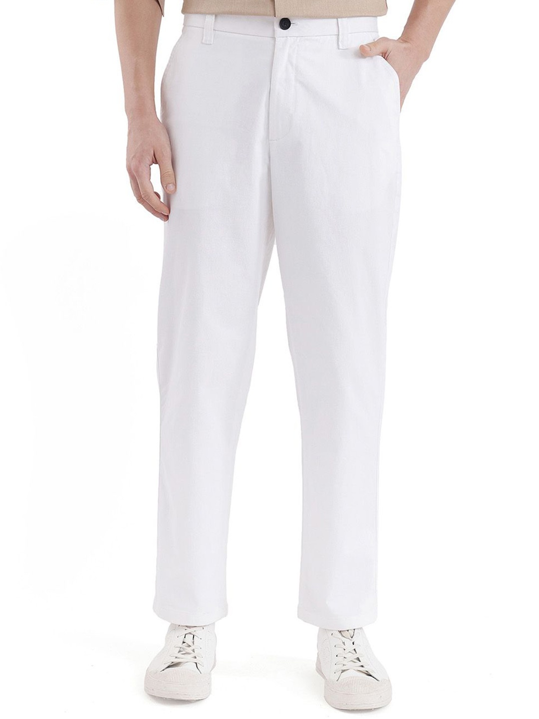 

RARE RABBIT Men Straight Fit Cotton Trouser, White