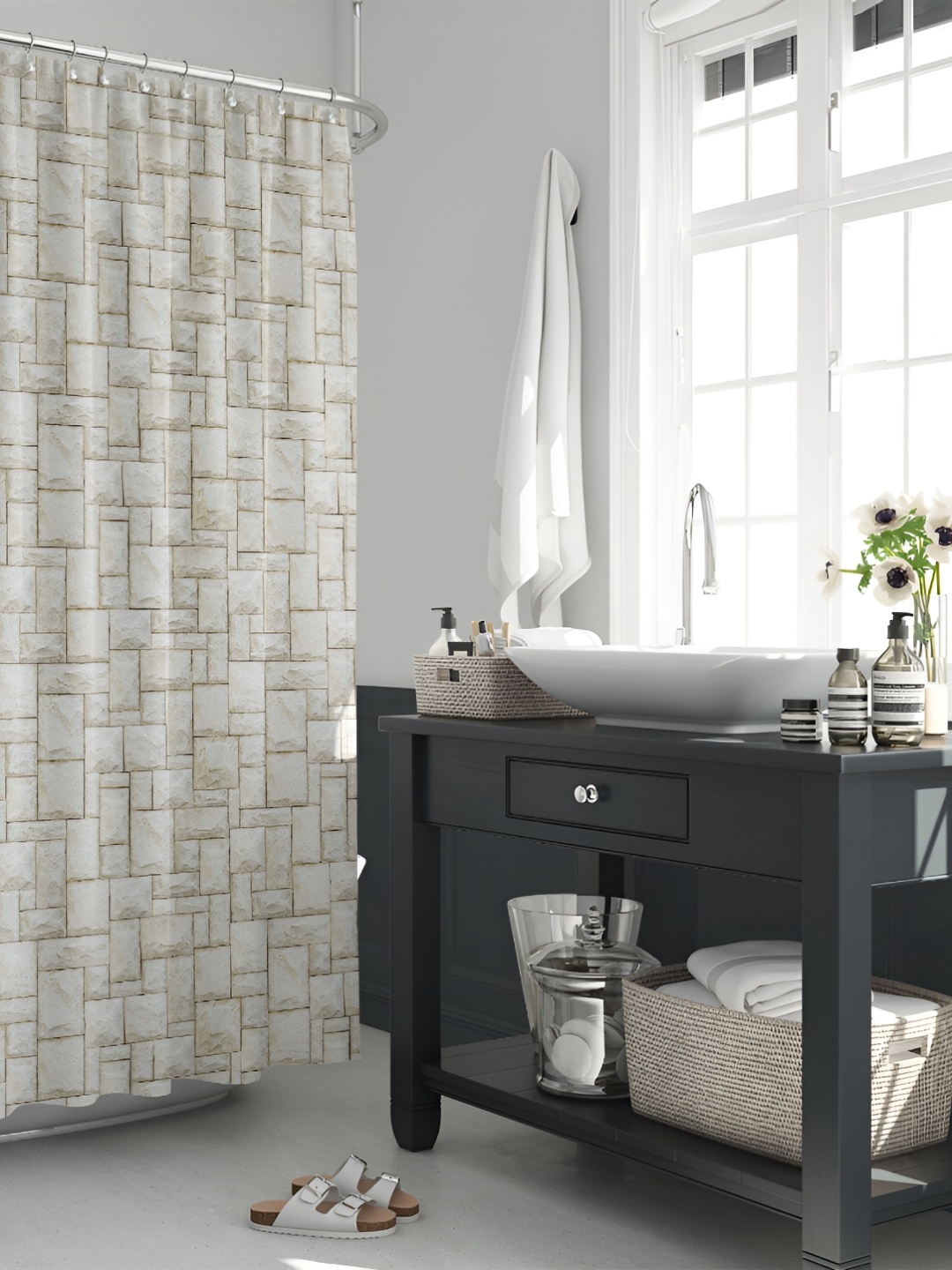 

ArtzFolio Cream Printed Waterproof Shower Curtains