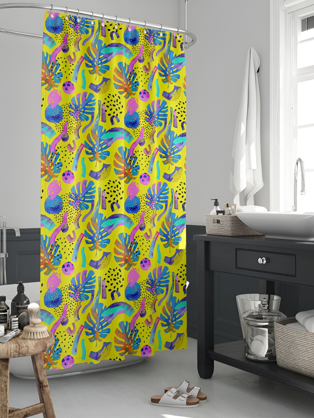 

ArtzFolio Yellow & Pink Printed Waterproof Shower Curtains