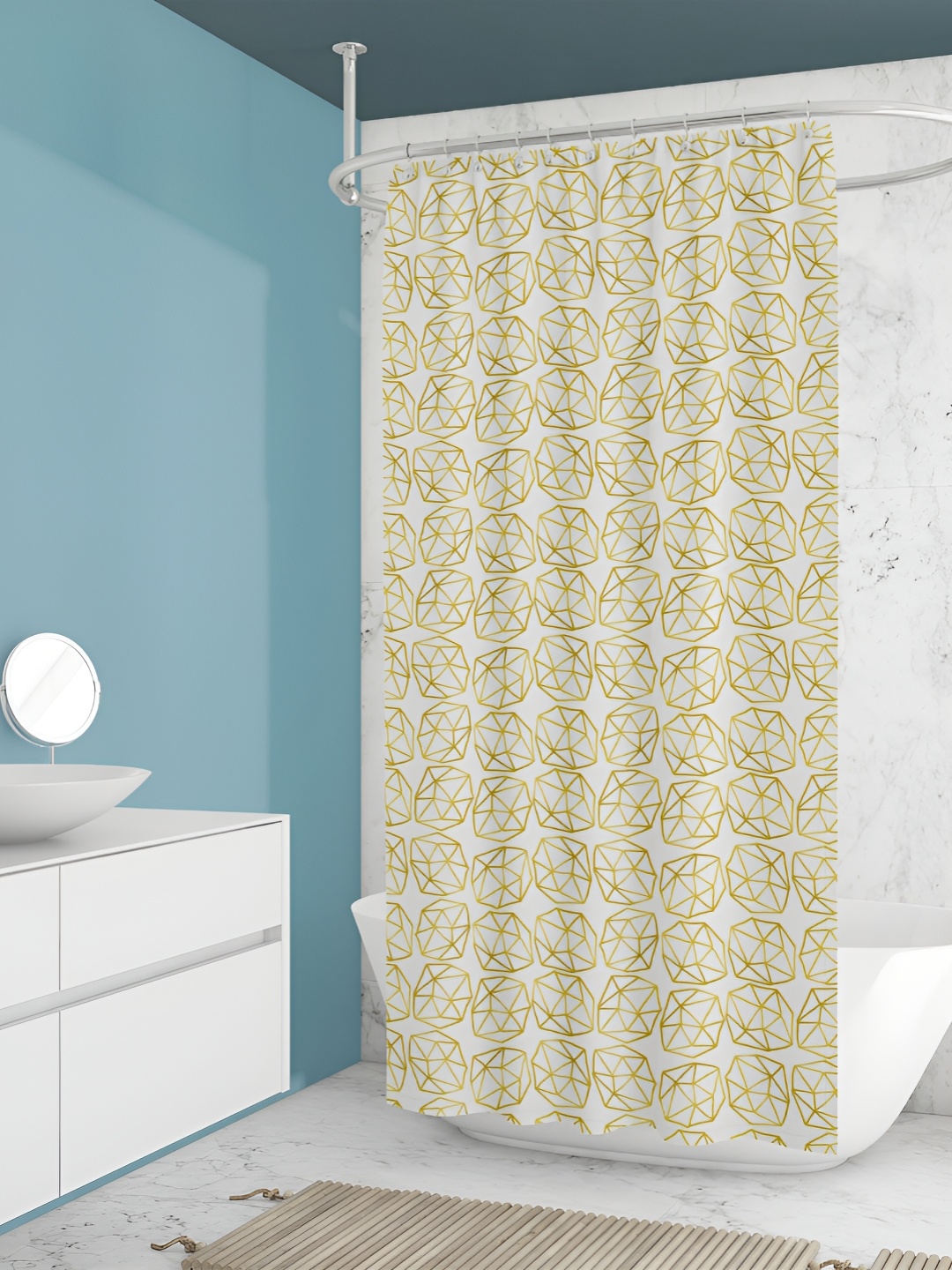 

ArtzFolio White & Yellow Printed Waterproof Shower Curtain