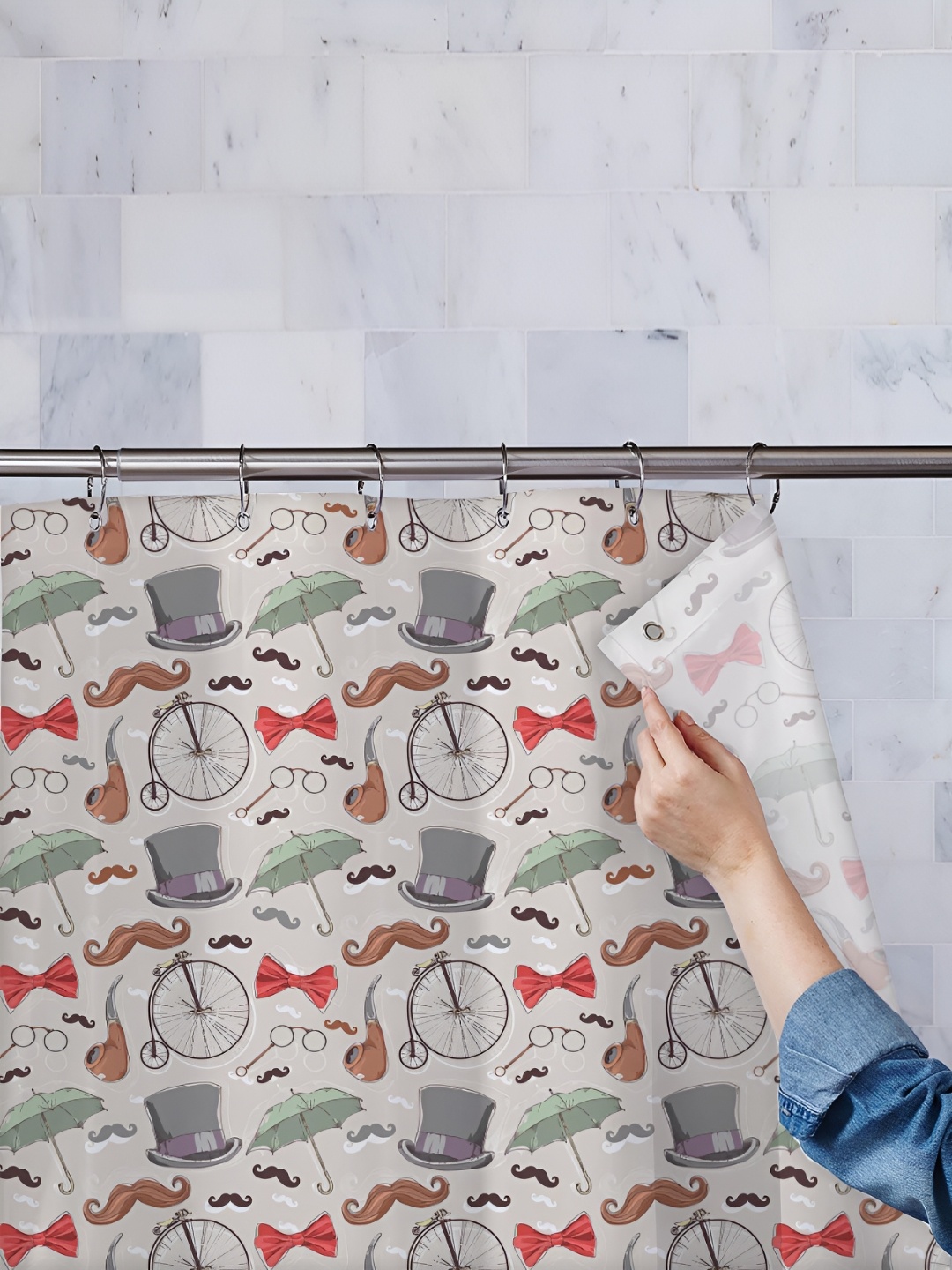 

ArtzFolio White & Grey Printed Water Proof Shower Curtain