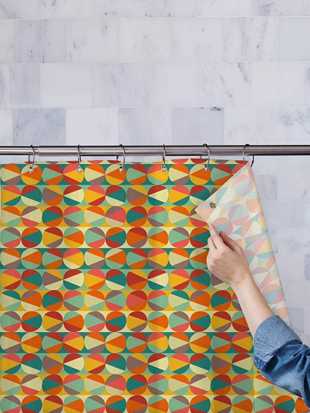 

ArtzFolio Yellow & Green Printed Waterproof Shower Curtain