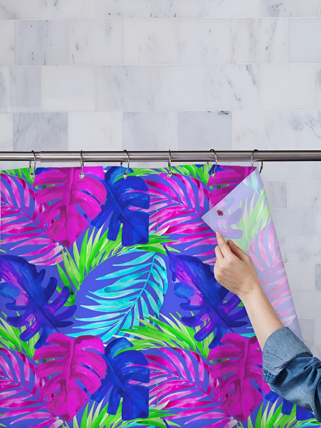

ArtzFolio Pink & Green Printed Waterproof Shower Curtain