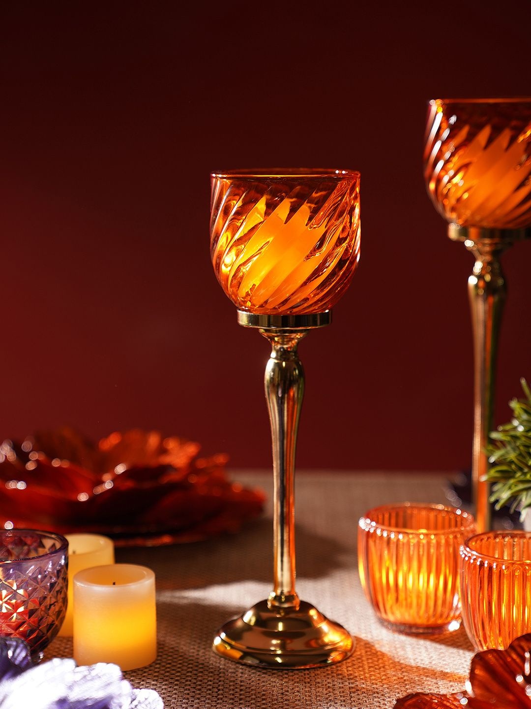 

Pure Home and Living Orange Swirl Textured Hurricane Candle Holder