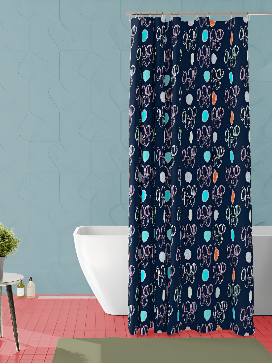 

ArtzFolio Navy Blue & Pink Printed Waterproof Shower Curtain