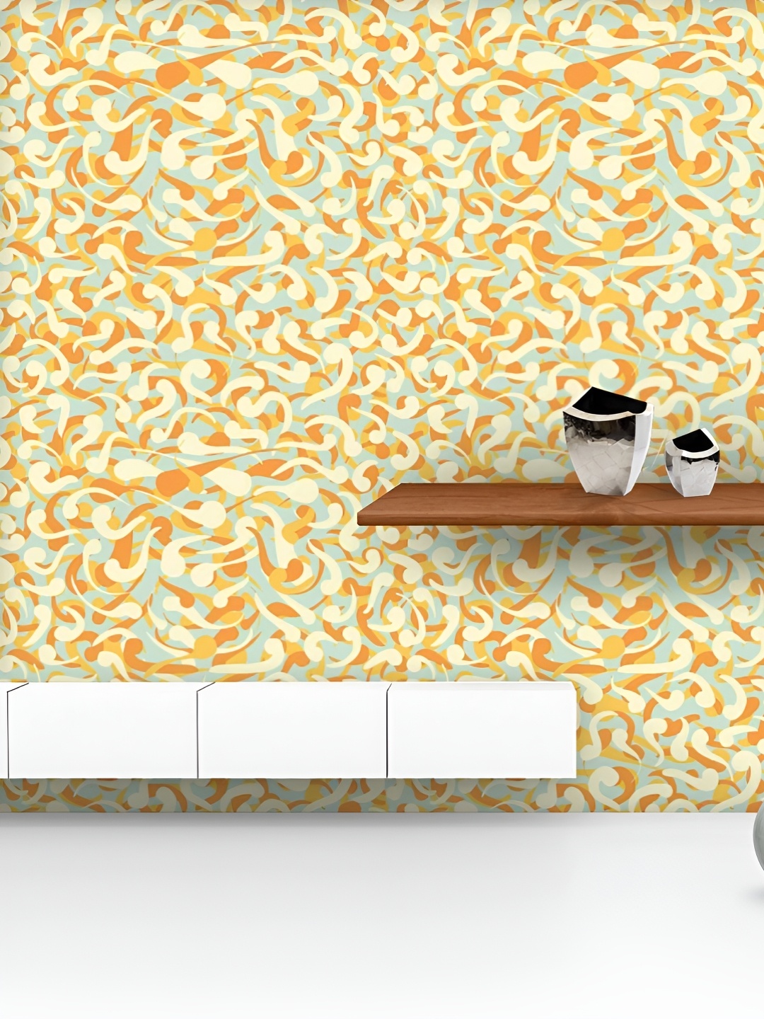 

ArtzFolio Printed UV-Resistant Anti-Bacterial Curly ElementsPeel & Stick Wallpaper, Multi