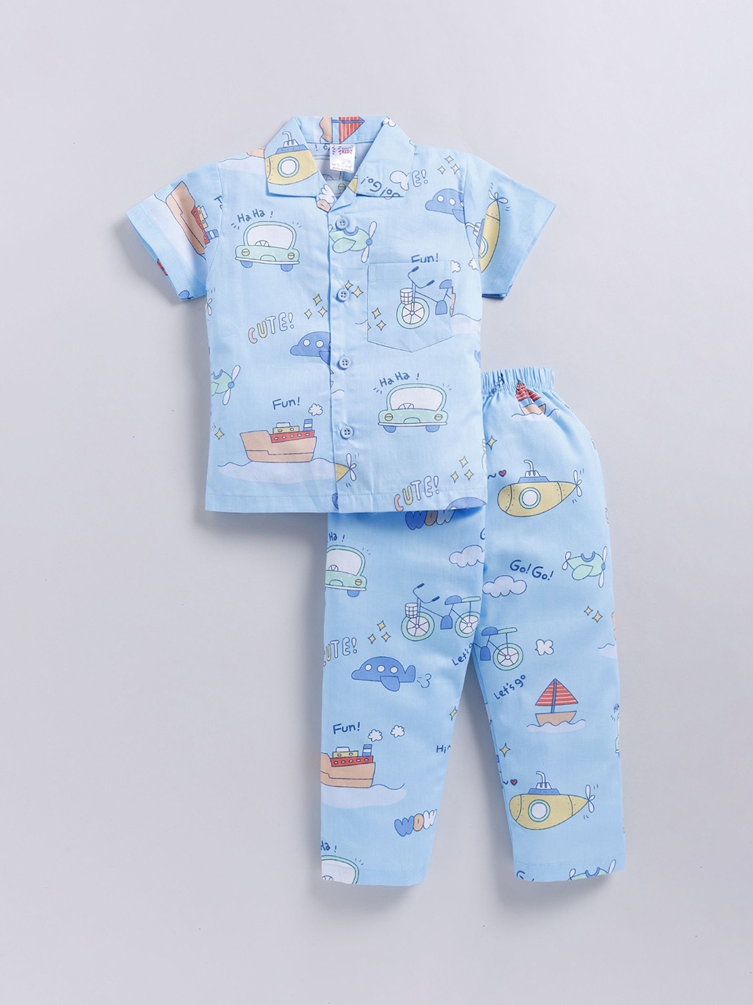 

NAUTI KIDZ Boys Printed Pure Cotton Night suit, Blue