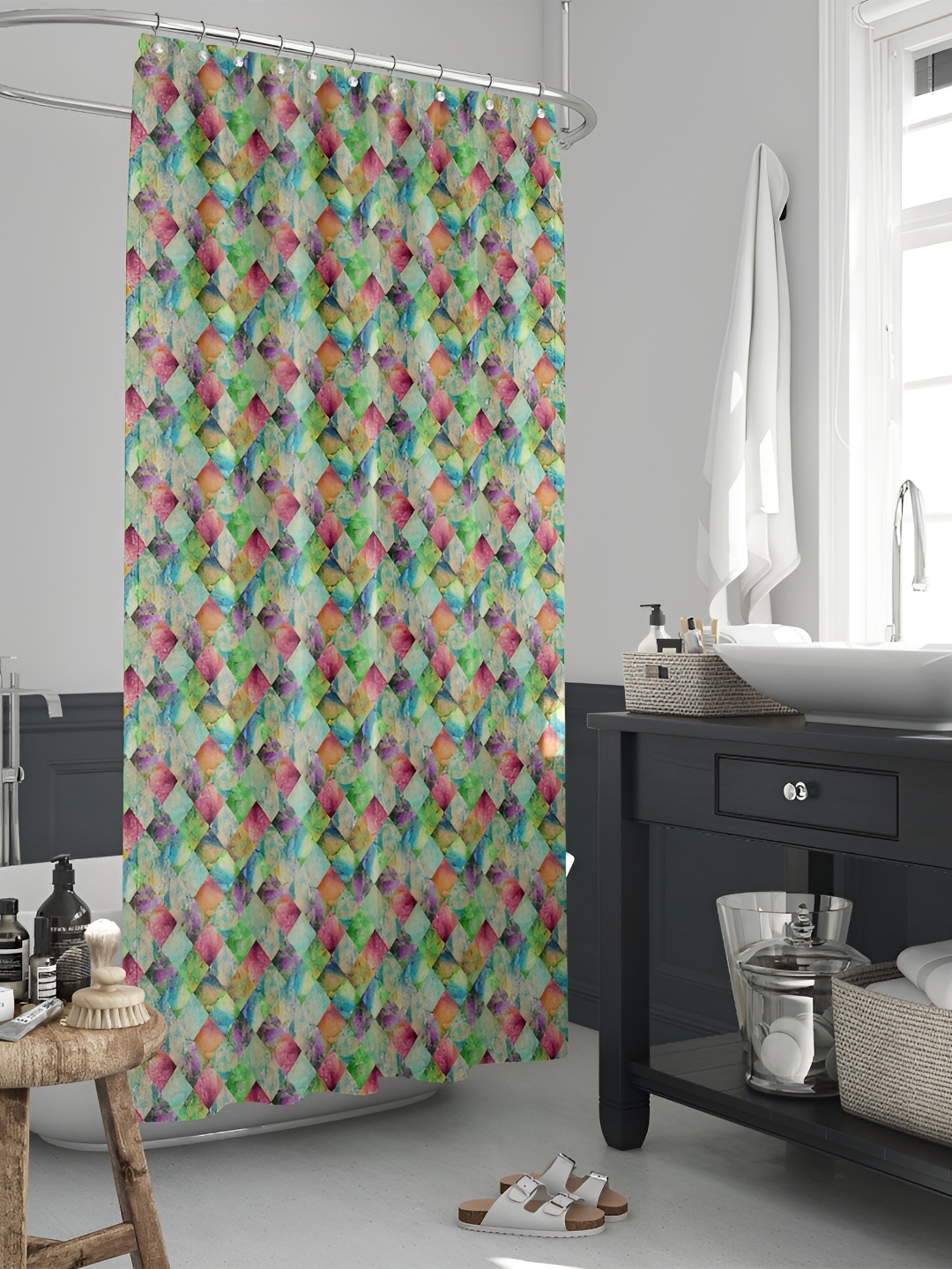 

ArtzFolio Green & Orange-Coloured Printed Waterproof Shower Curtain