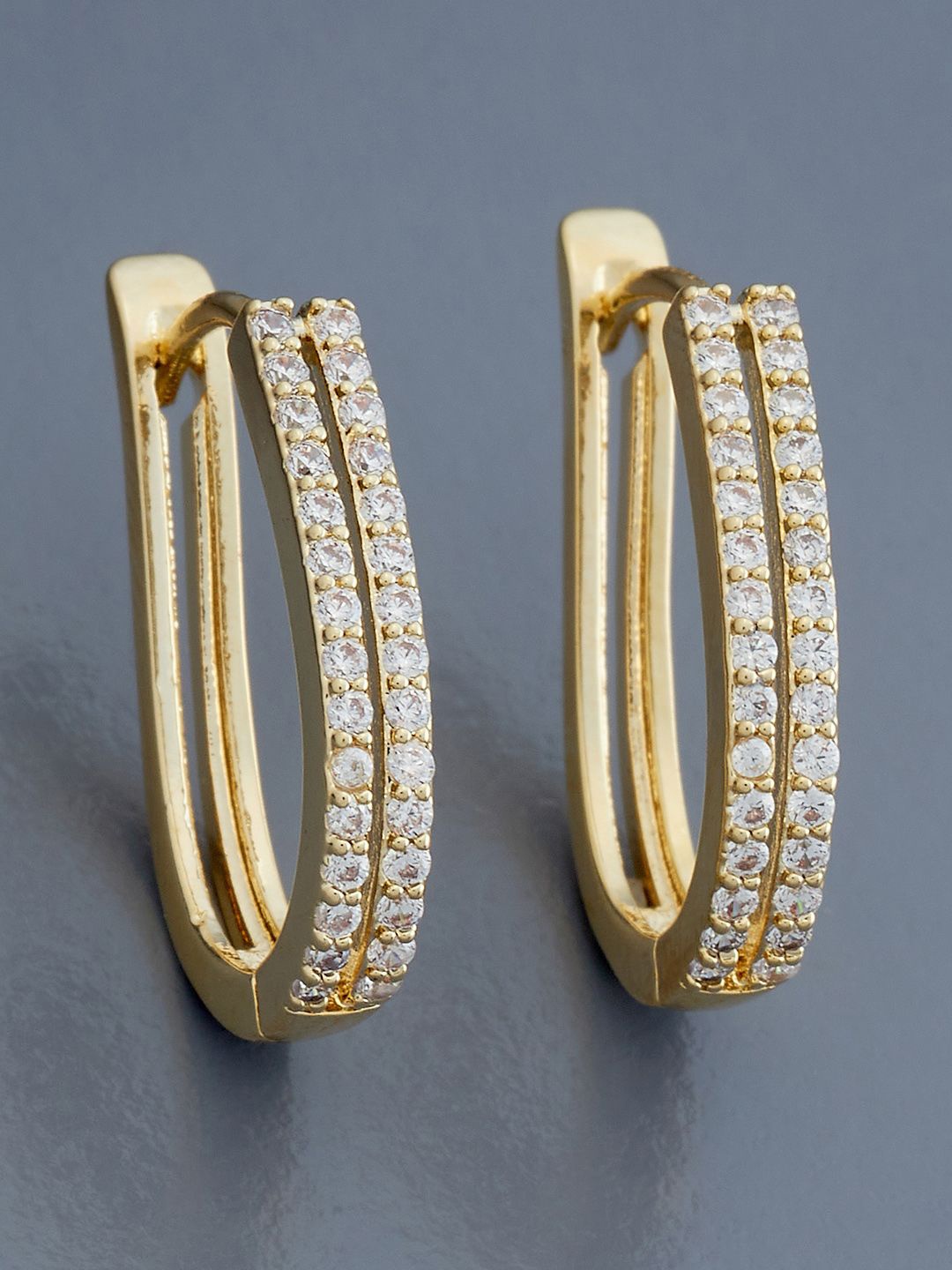 

Kushal's Fashion Jewellery Gold Plated Zircon Studded Contemporary Hoop Earrings