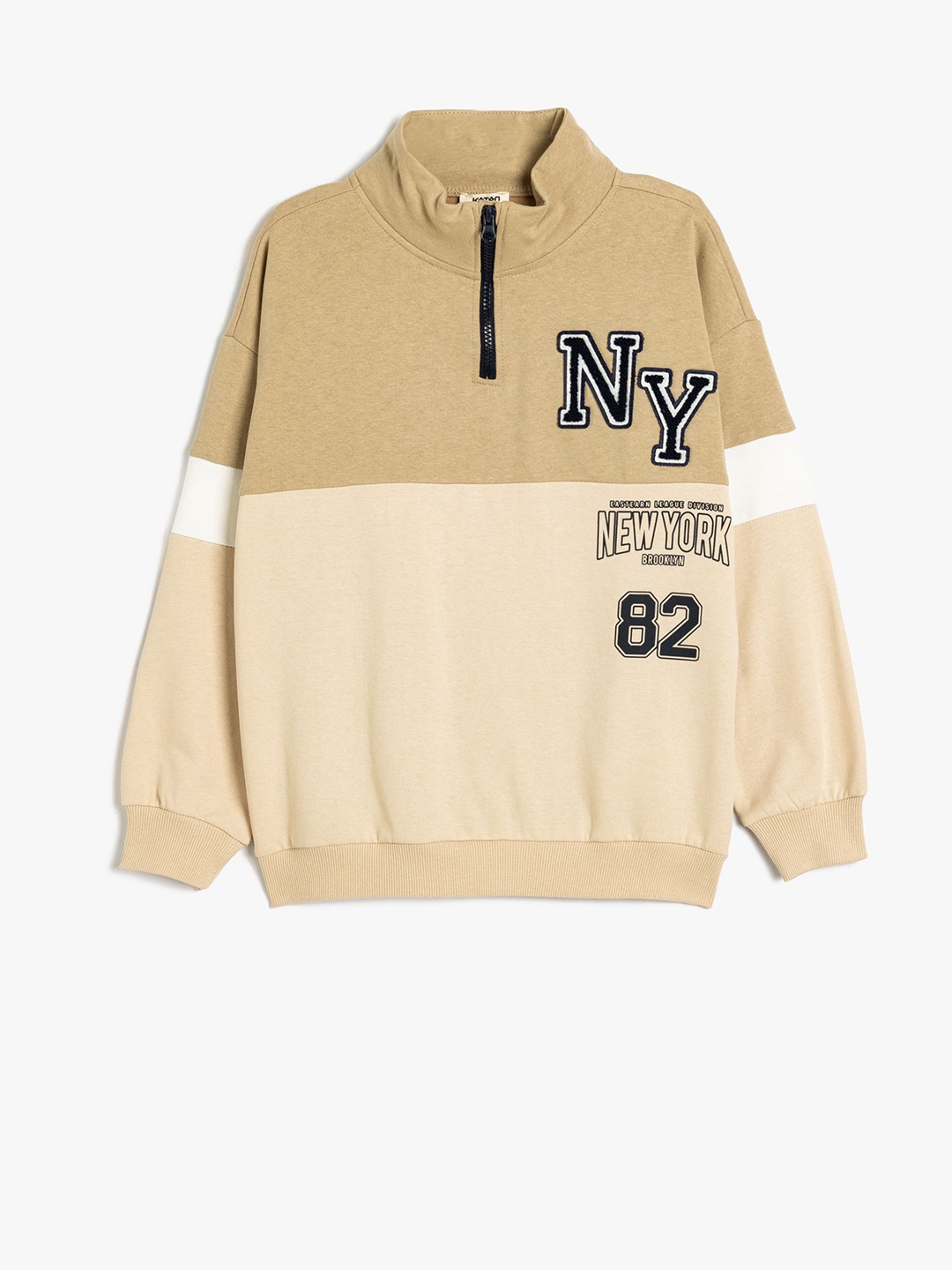 

Koton Boys Colourblocked Pullover Sweatshirt, Camel brown