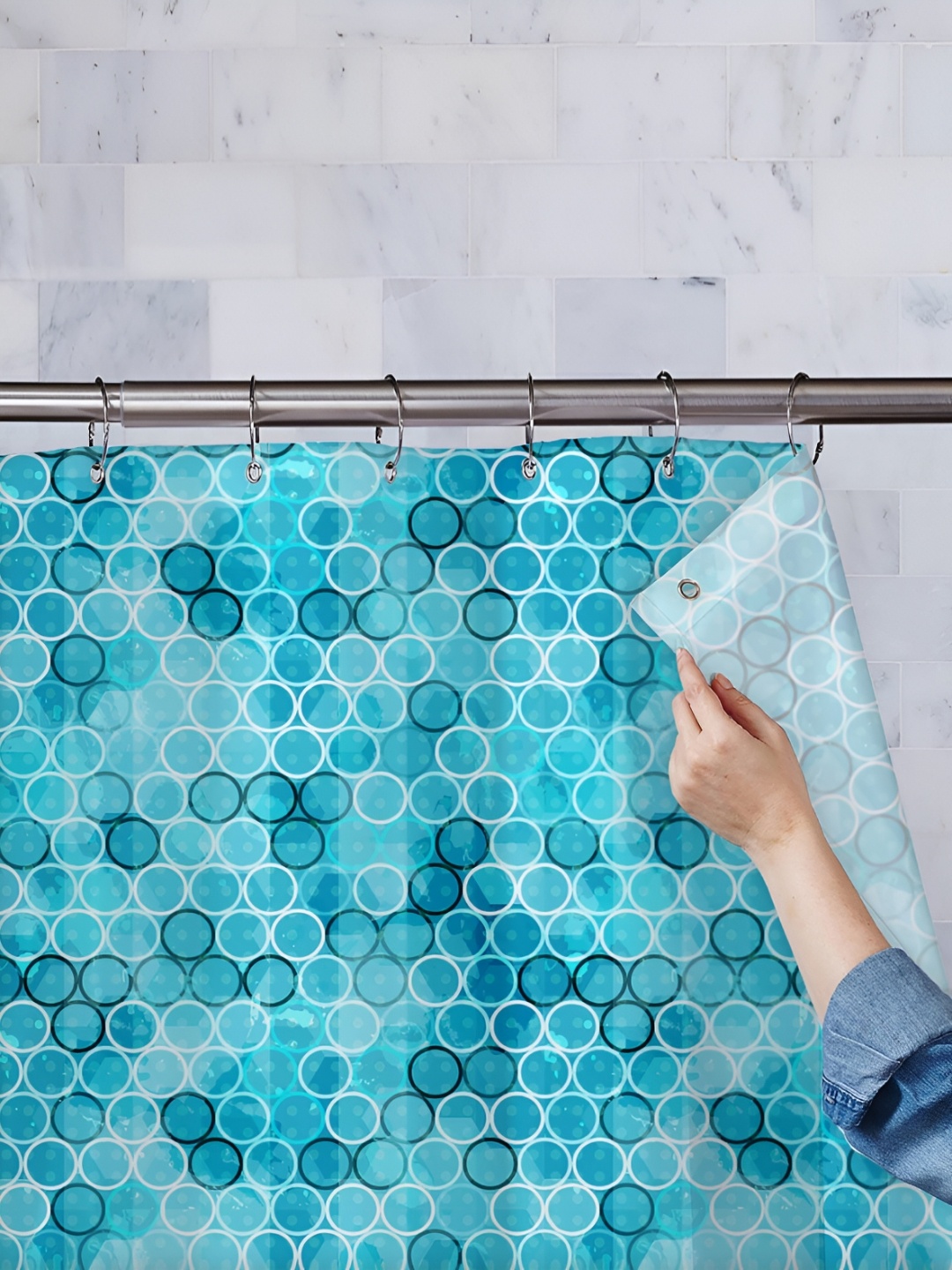 

ArtzFolio Blue & White Printed Waterproof Shower Curtain