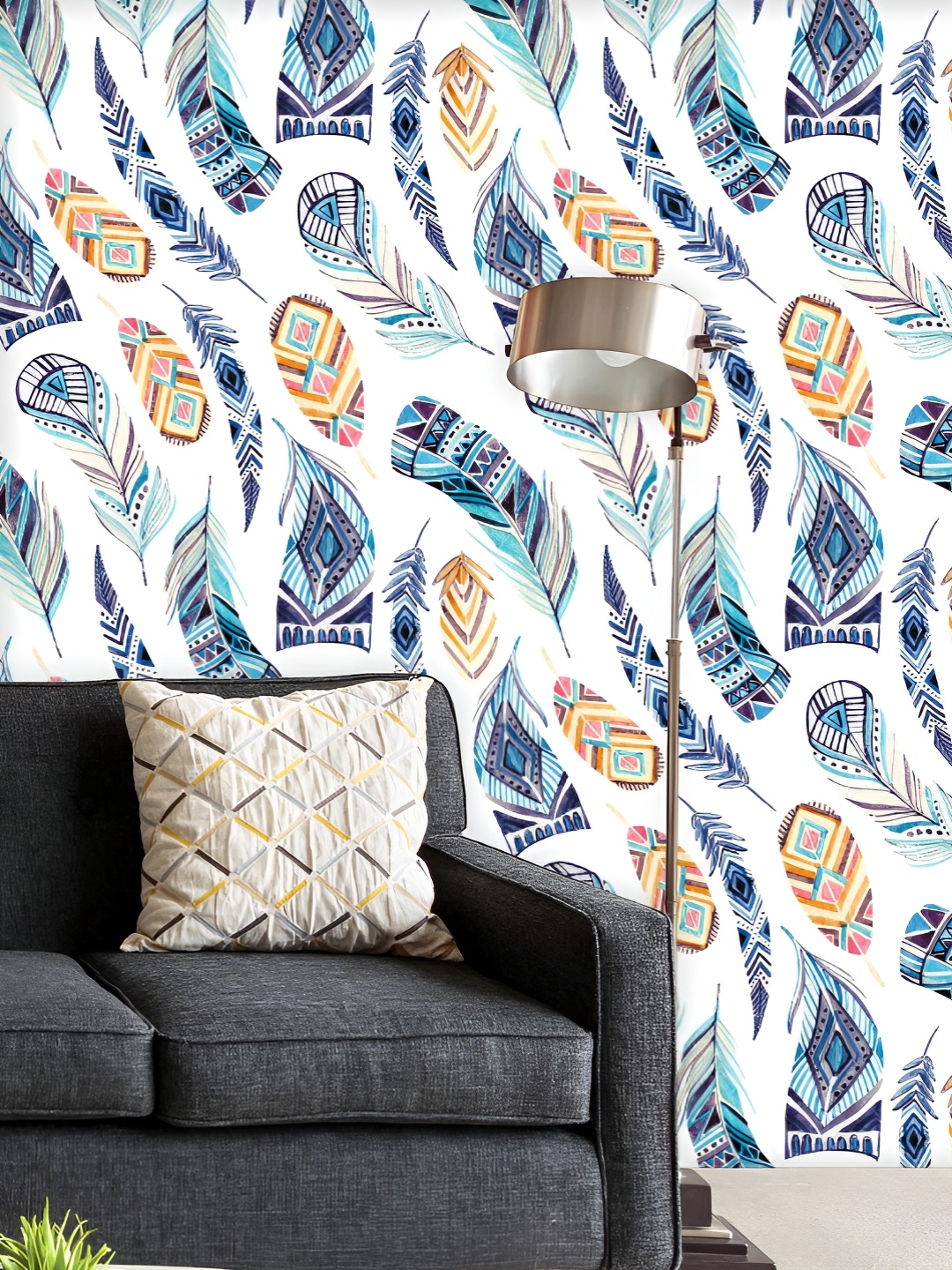 

ArtzFolio Printed UV-Resistant Anti-Bacterial Ethnic Feathers Peel & Stick Wallpaper, Multi