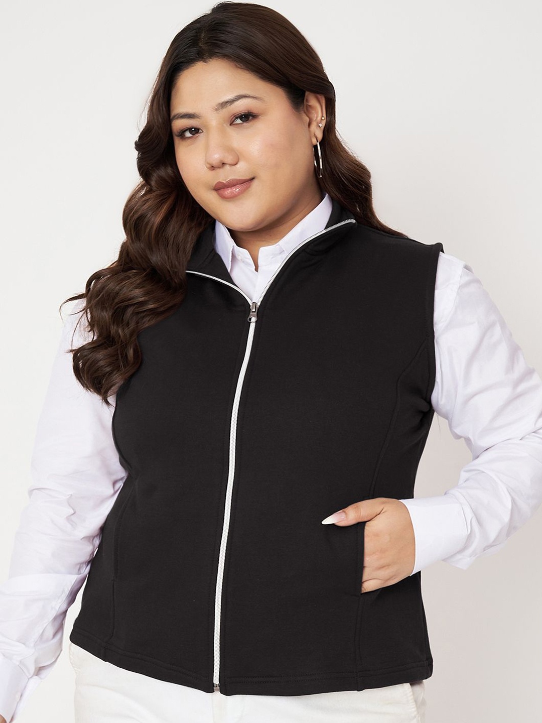 

BRINNS Plus Size Fleece Open Front Jacket, Black