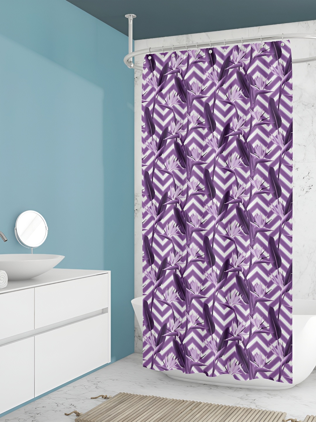 

ArtzFolio Purple & White Printed Waterproof Shower Curtain