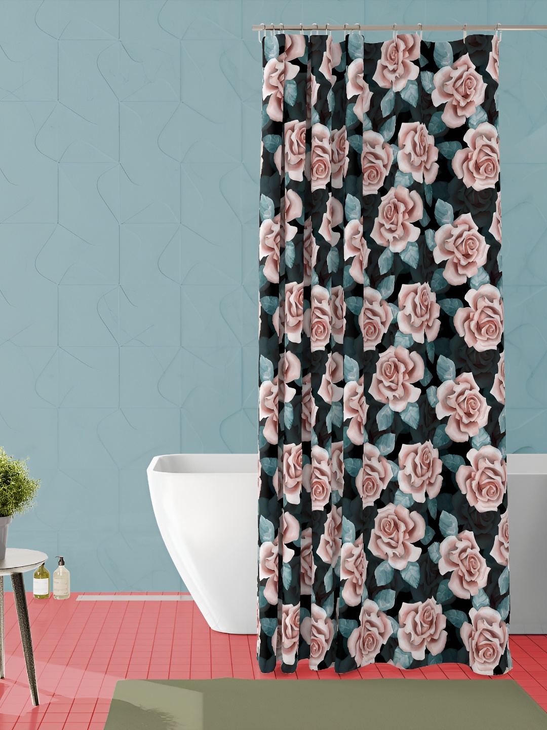 

ArtzFolio Black & Pink Printed Water Proof Shower Curtain
