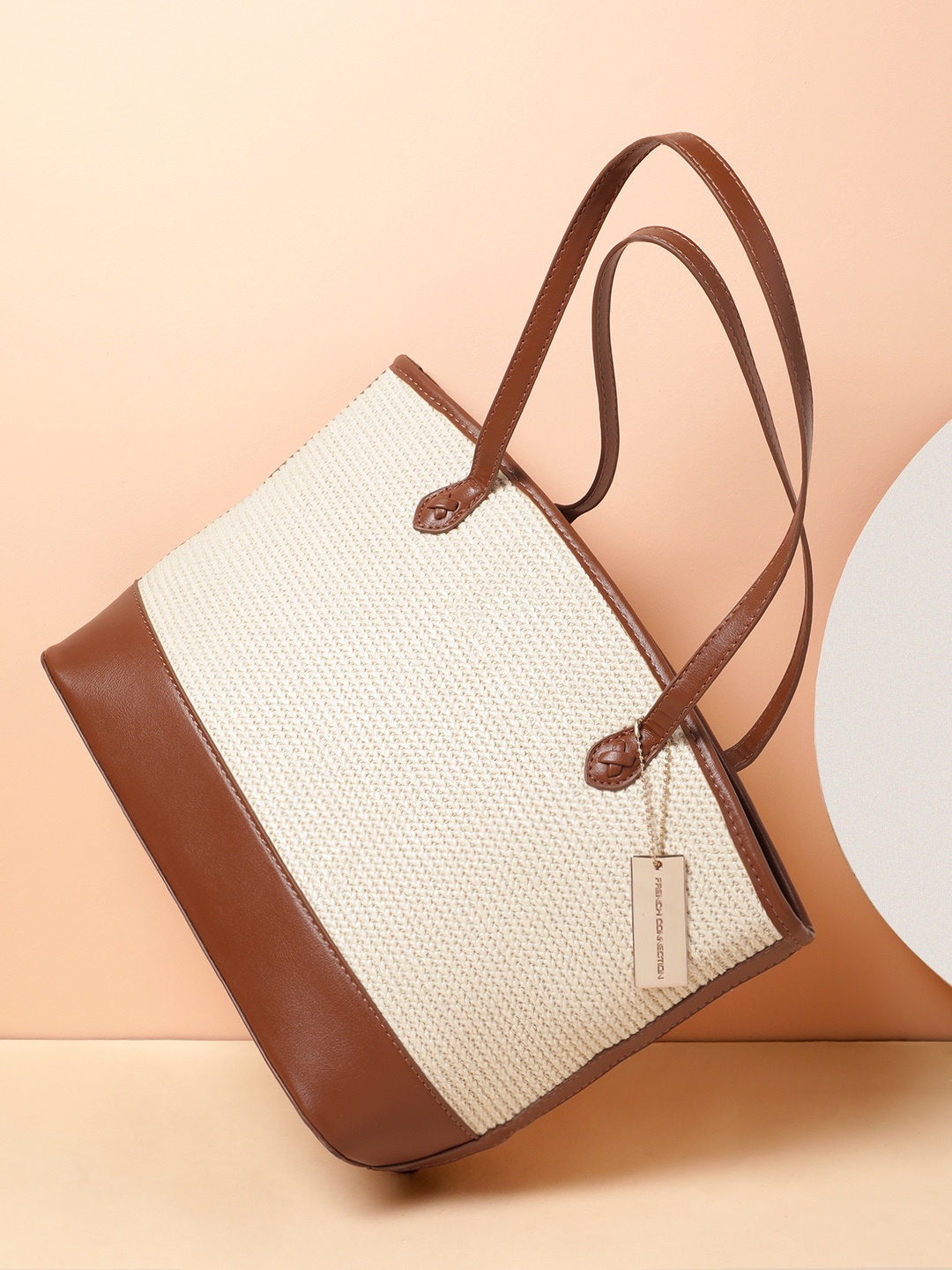 

French Connection Woven Design Shoulder Bag, Beige