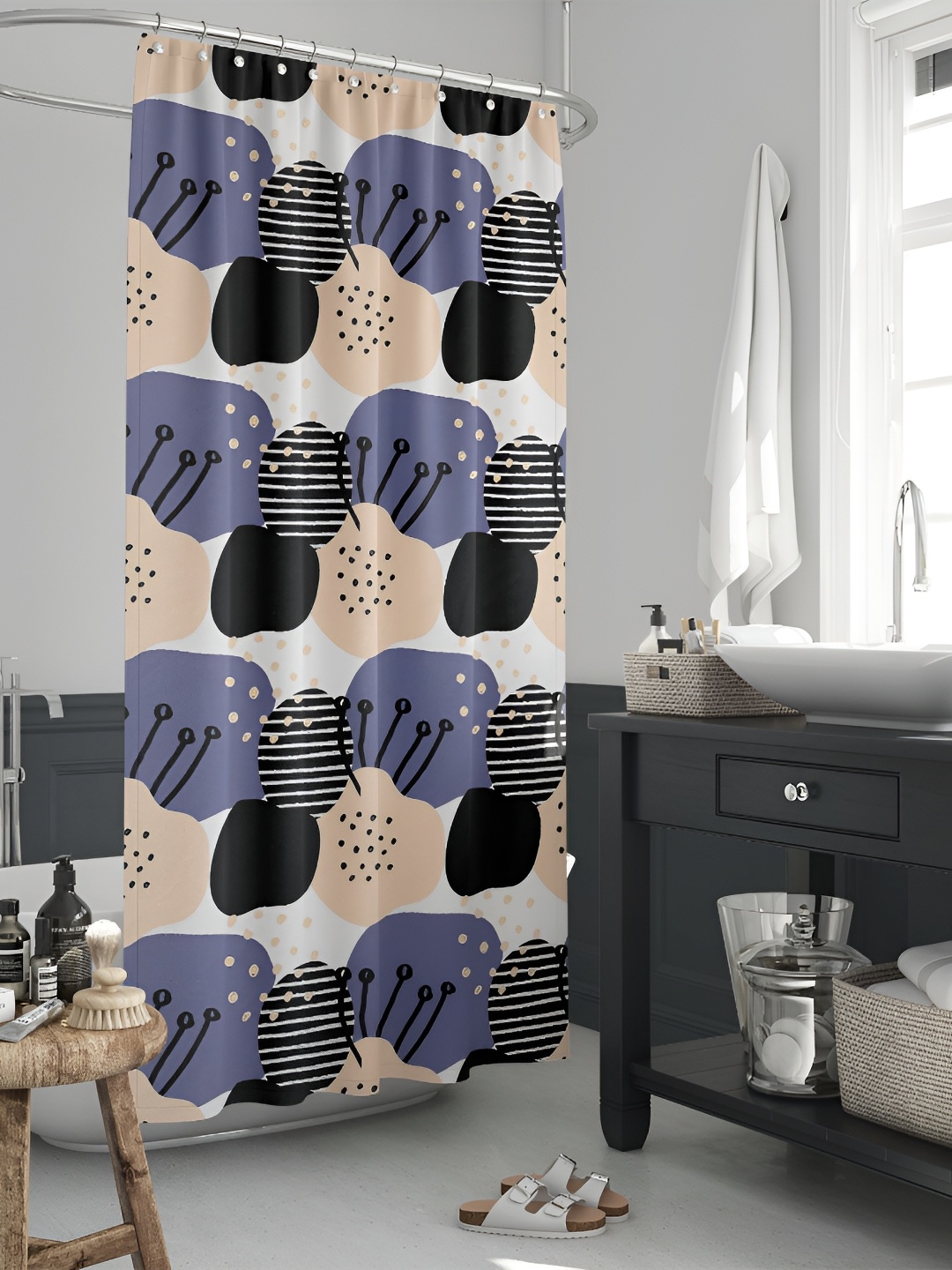 

ArtzFolio Grey & Black Printed Waterproof Shower Curtain