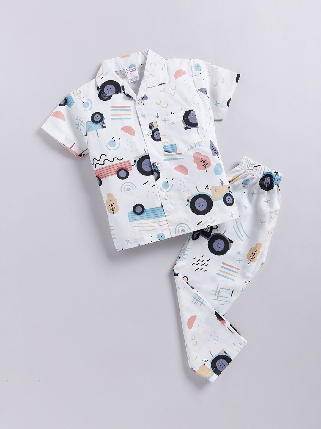 

NAUTI KIDZ Boys Printed Pure Cotton Night suit, White