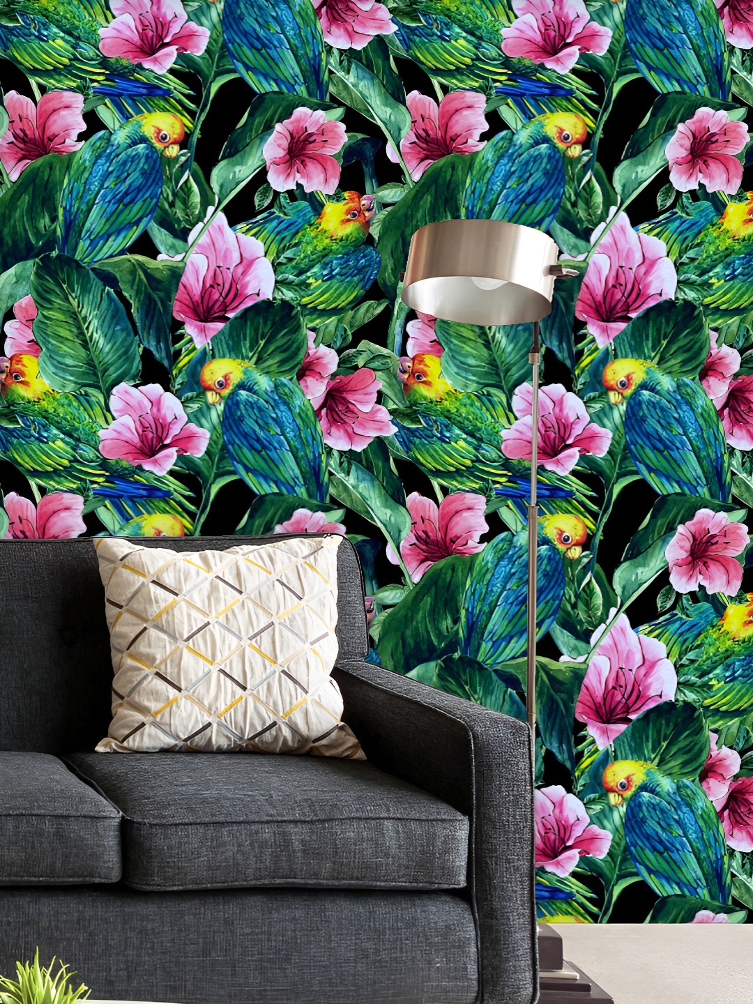 

ArtzFolio Printed UV-Resistant Anti-Bacterial Tropical Leaves Hibiscus Flowers Peel & Stick Wallpaper, Multi