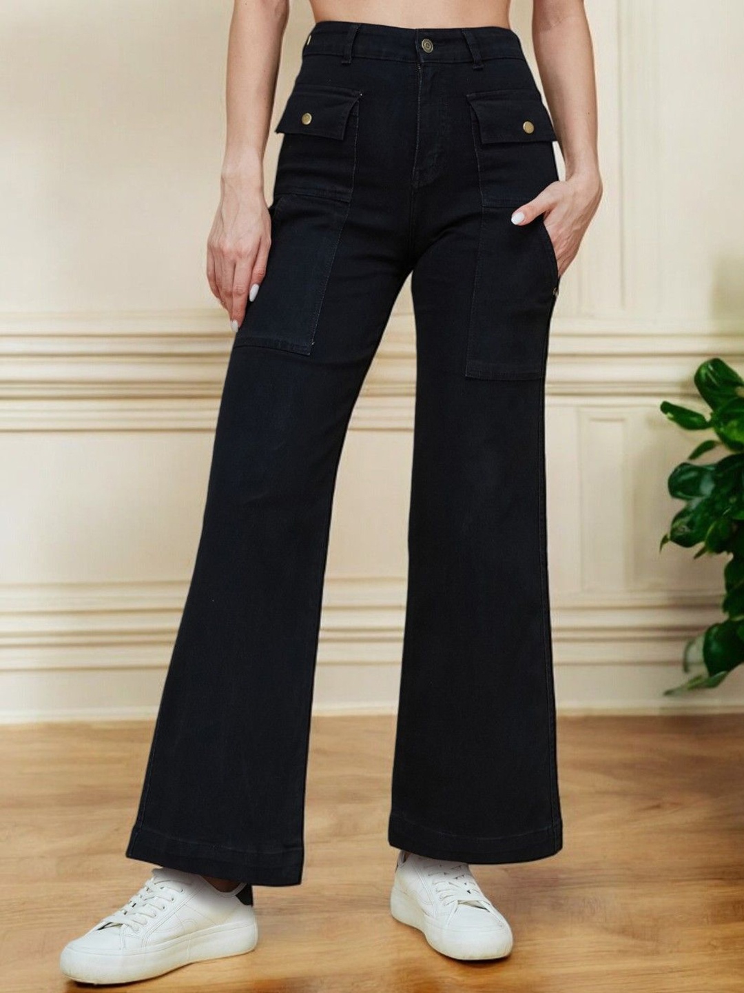 

Life With Pockets Women Wide Leg Stretchable Jeans, Black