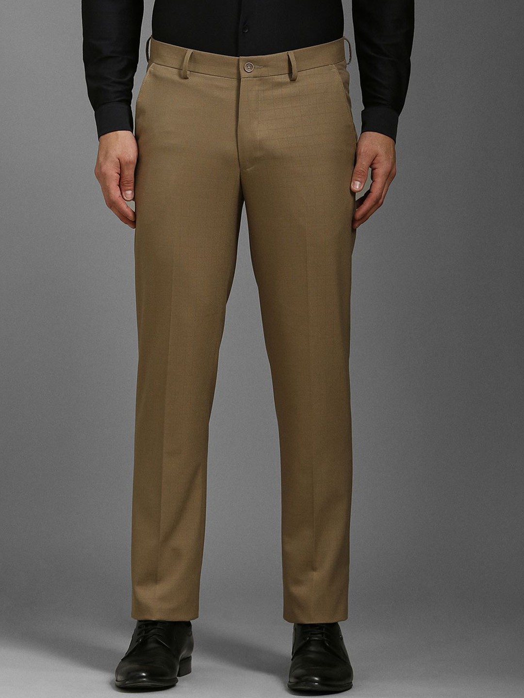 

Louis Philippe Men Mid-Rise Slim Fit Flat Front Formal Trousers, Khaki
