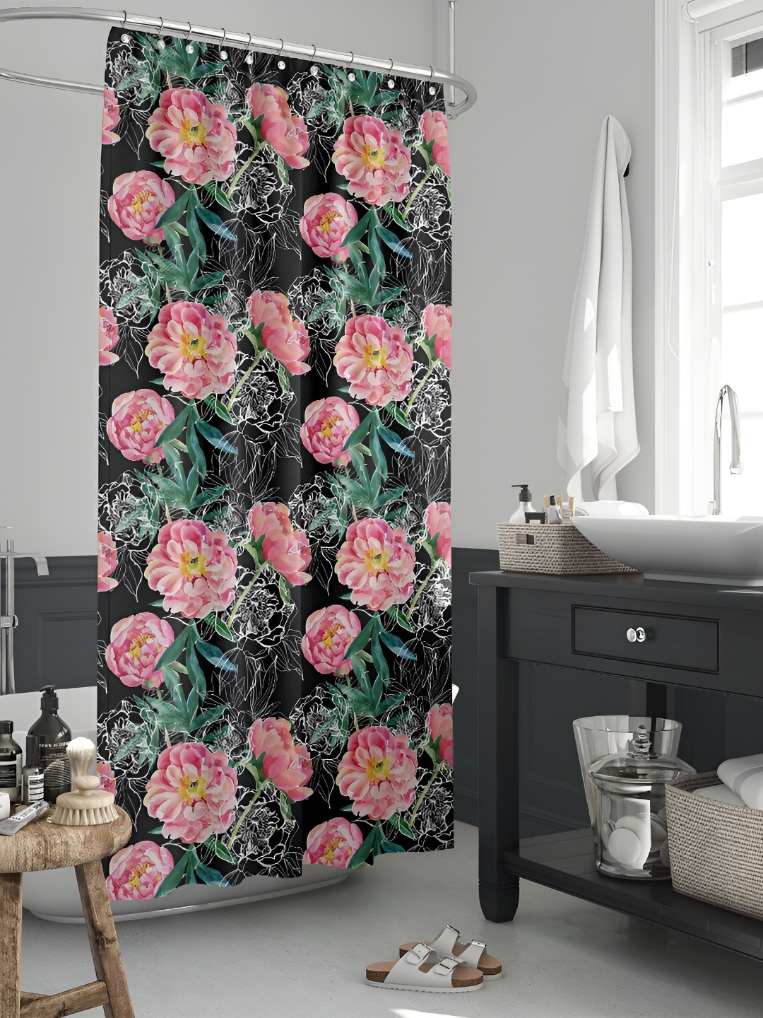 

ArtzFolio Black & Pink Waterproof Polyester Shower Curtain