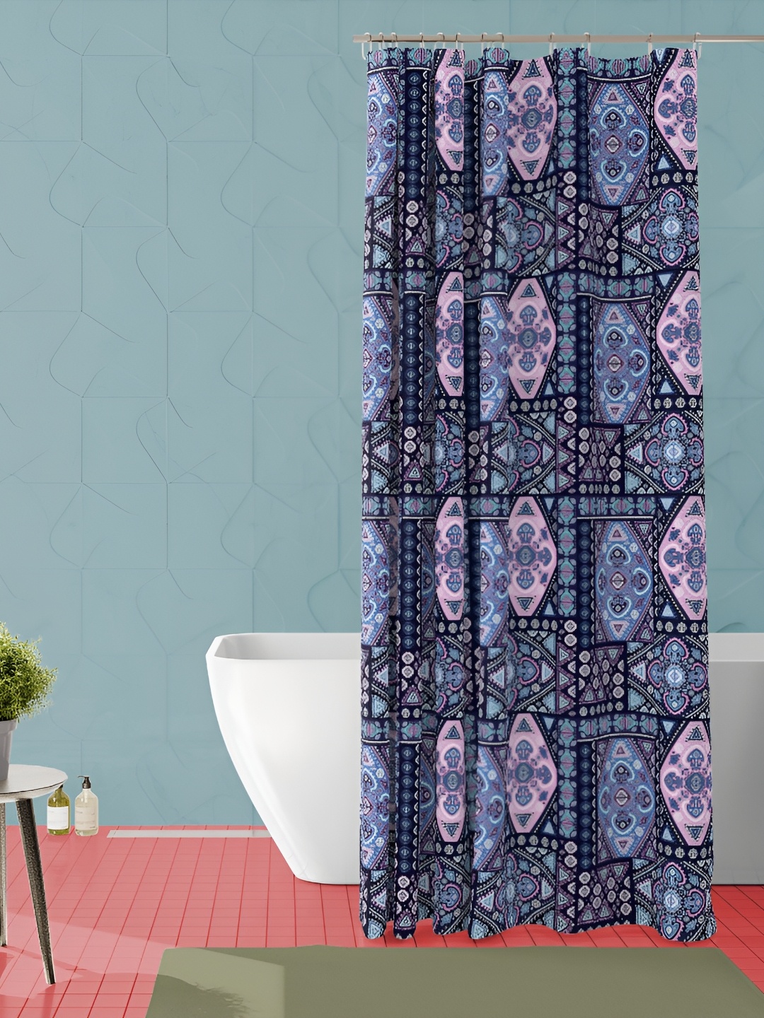 

ArtzFolio Blue and Pink Ethnic Motifs Printed Waterproof Shower Curtain