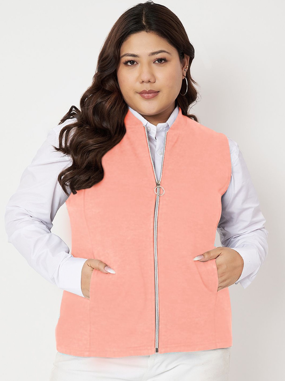 

BRINNS Collarless Fleece Tailored Jacket, Pink