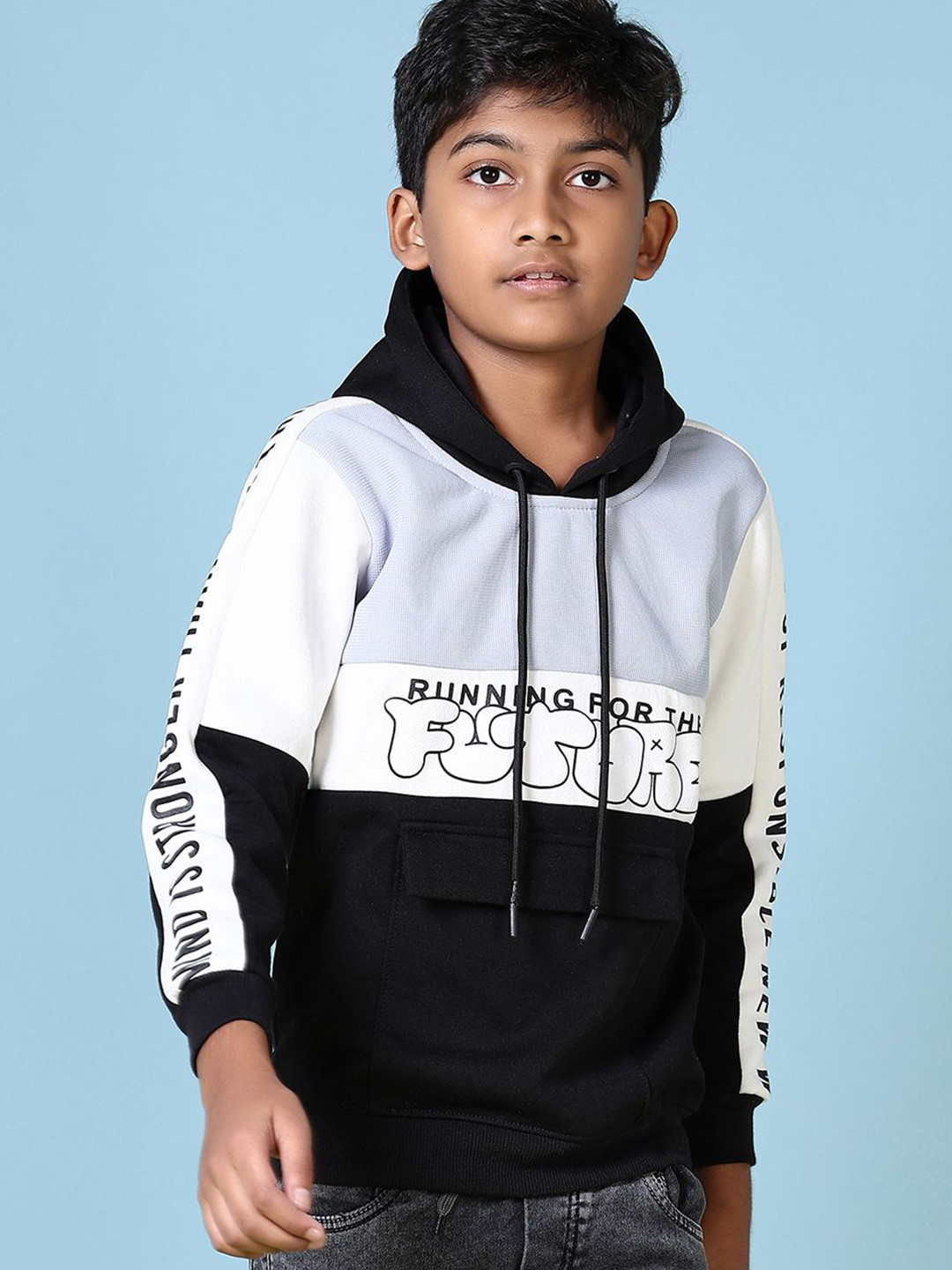 

V-Mart Boys Printed Hooded Sweatshirt, Black