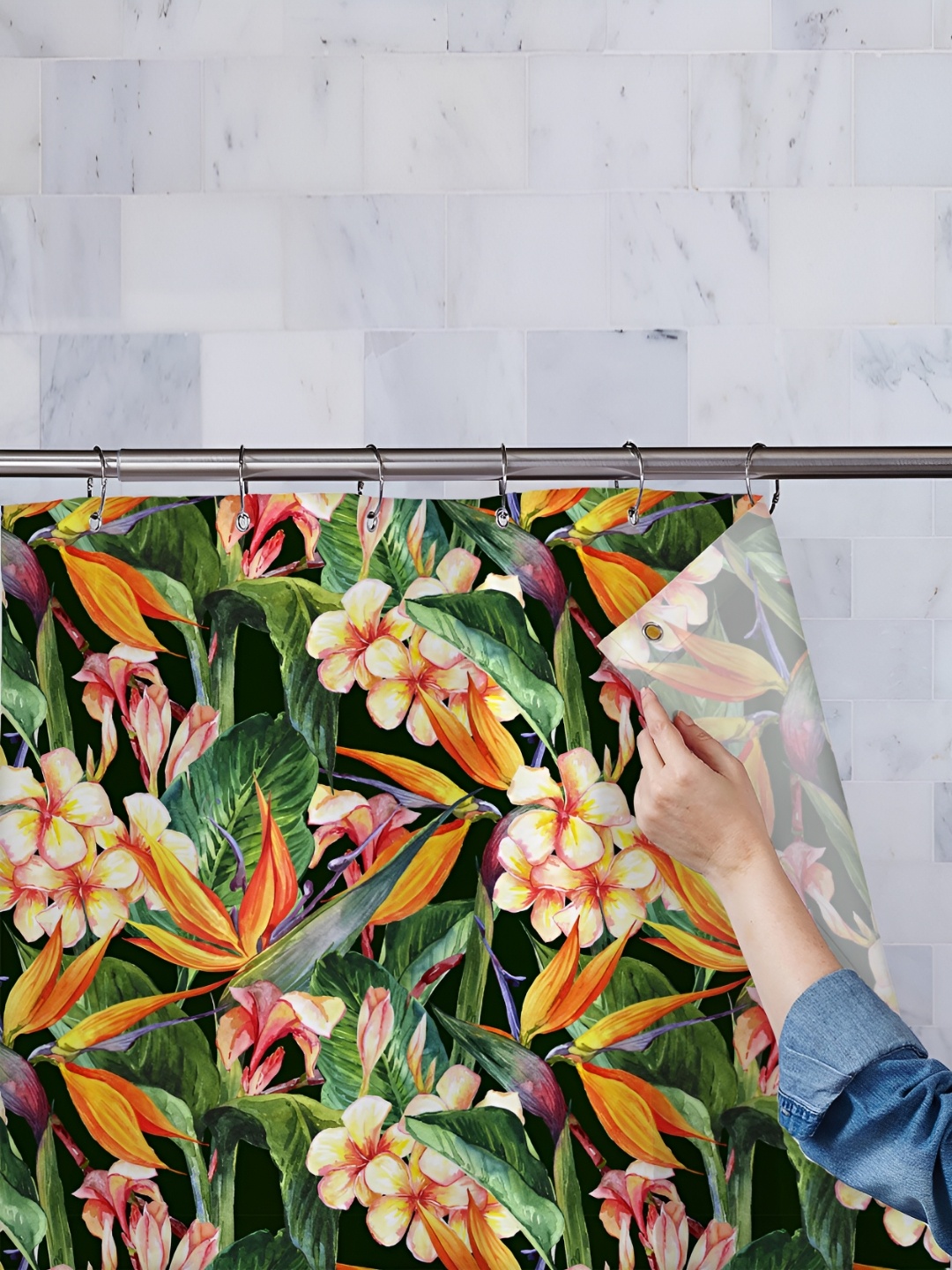 

ArtzFolio Black & Green Printed Water Proof Shower Curtain