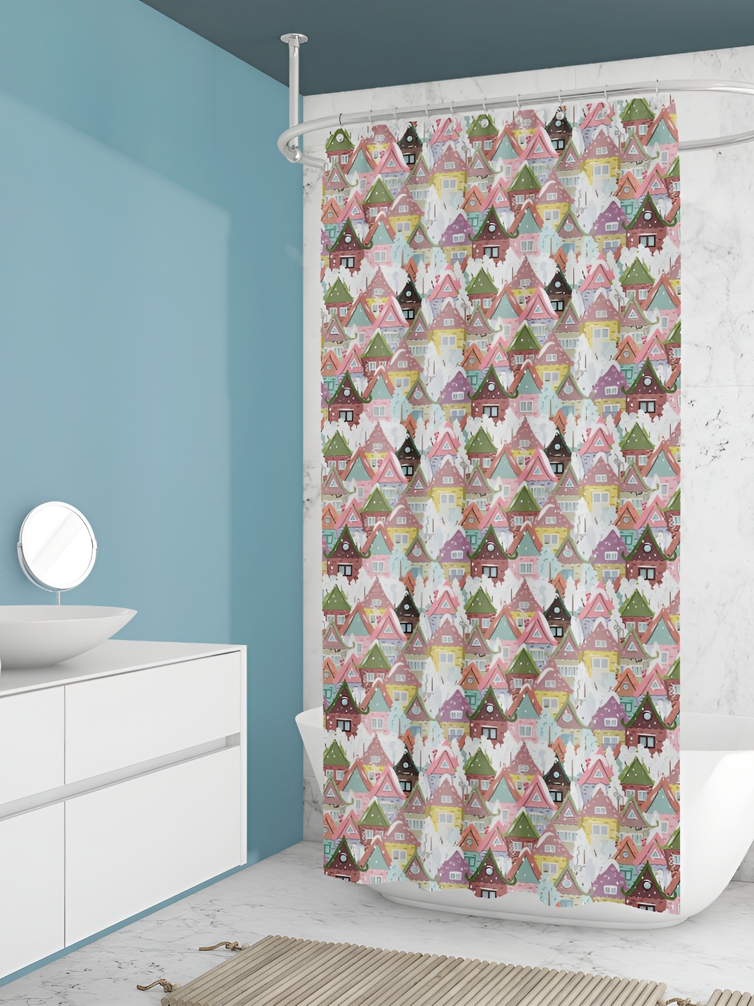 

ArtzFolio White & Pink Geometric Printed Water Proof Shower Curtain