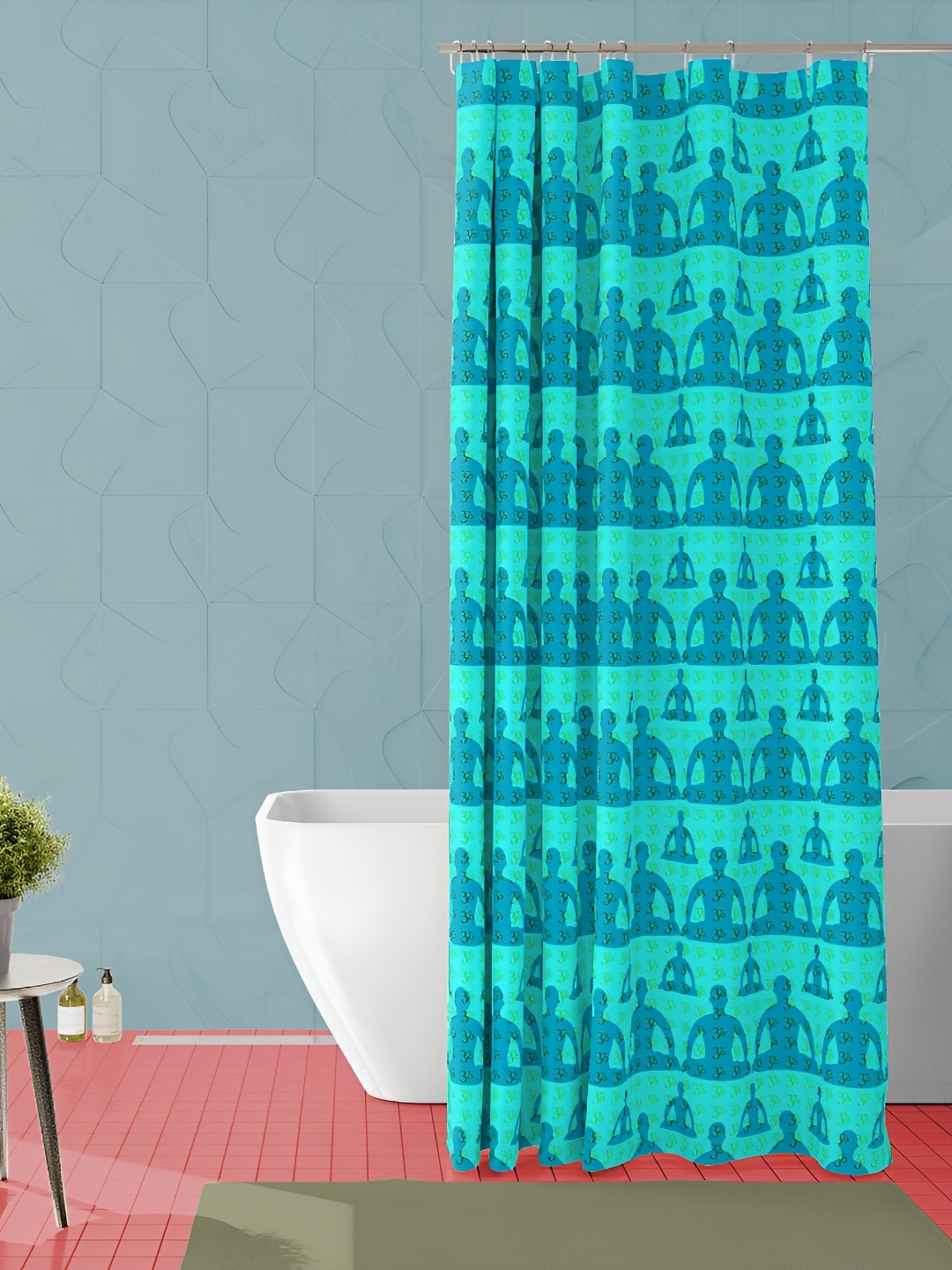 

ArtzFolio Teal Green Printed Waterproof Shower Curtain