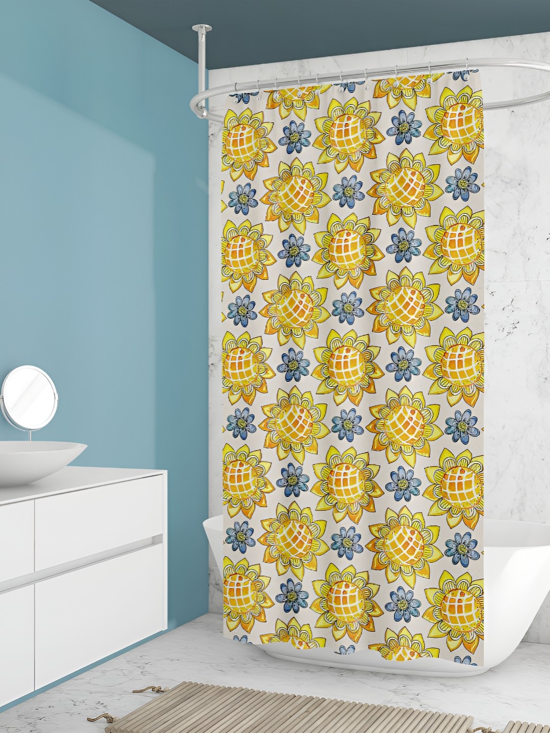

ArtzFolio White & Yellow Floral Printed Waterproof Shower Curtain