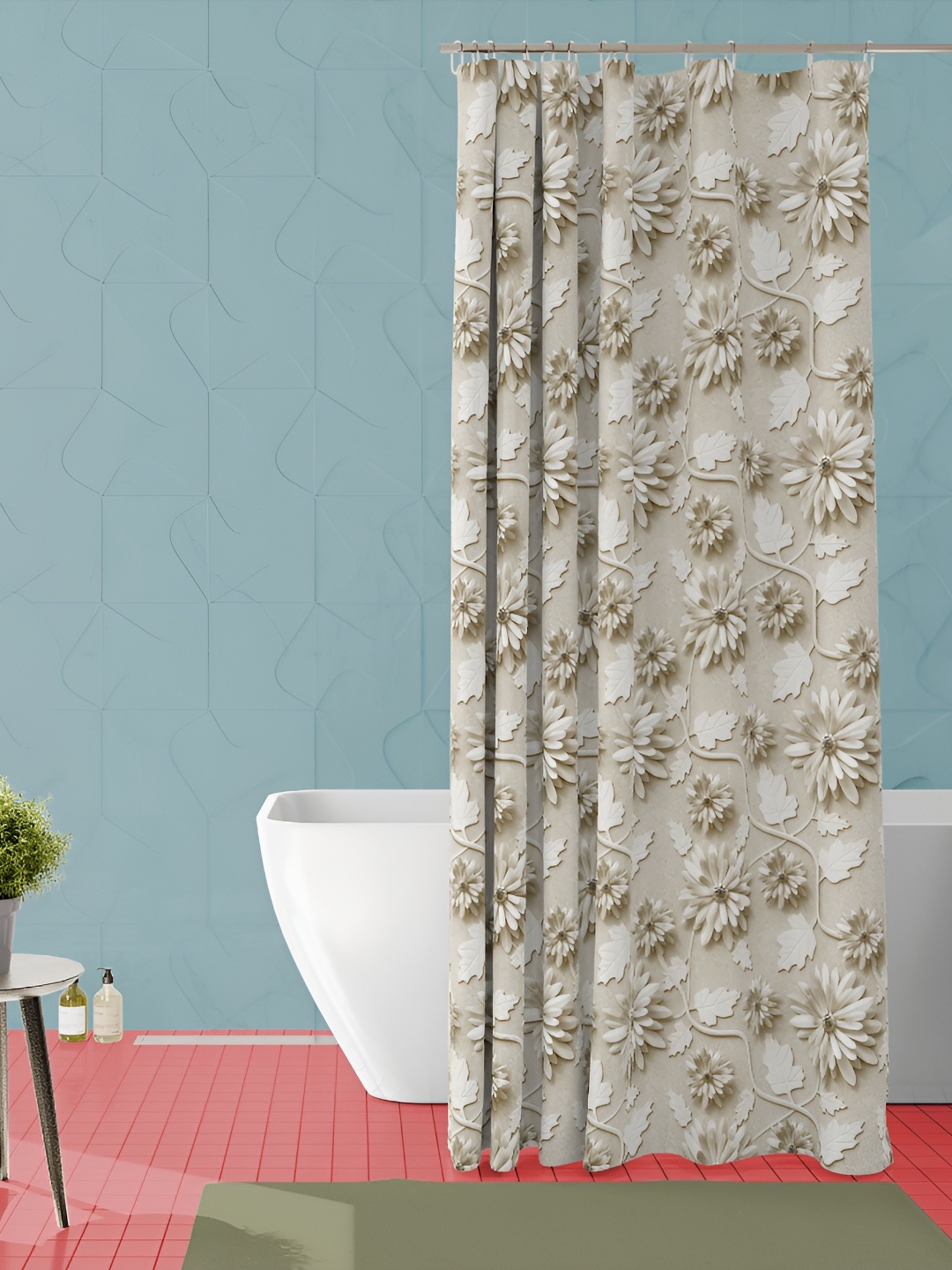 

ArtzFolio White & Black Floral Printed Waterproof Shower Curtains