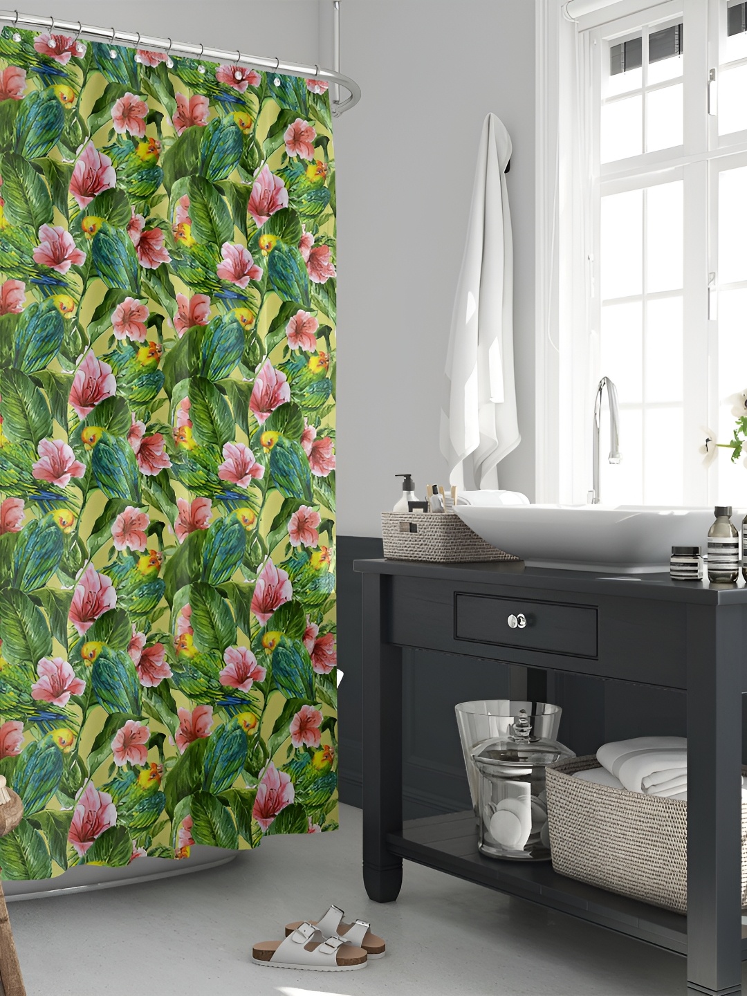 

ArtzFolio Green & Pink Printed Waterproof Shower Curtain