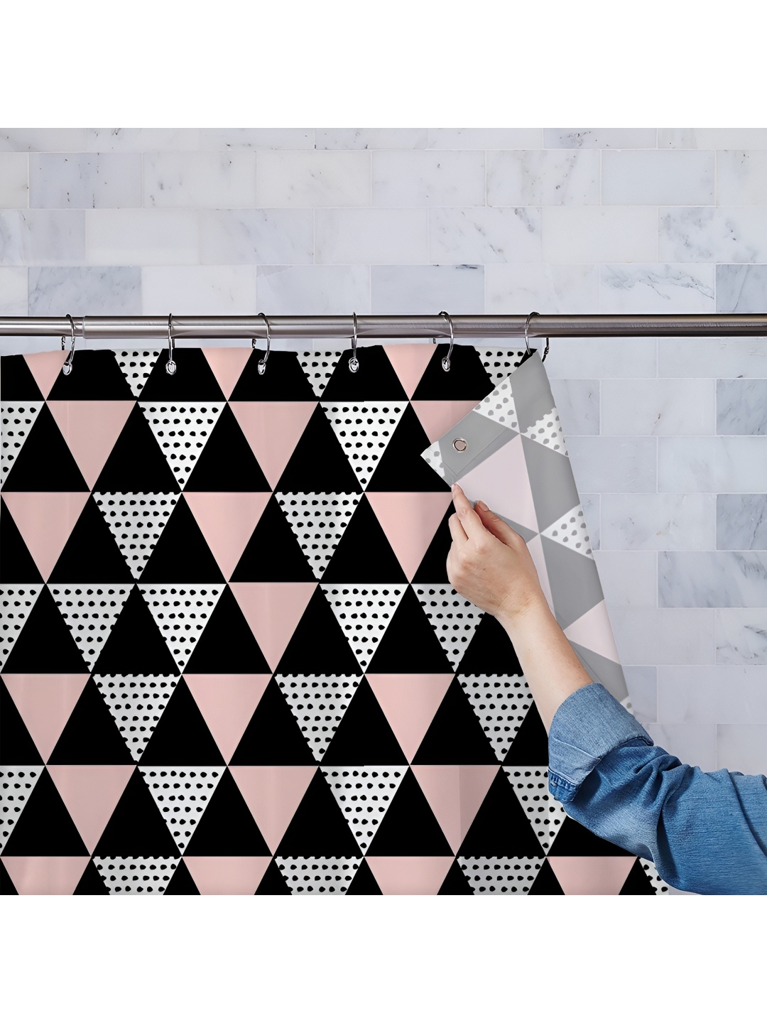 

ArtzFolio Black & Pink Printed Waterproof Shower Curtain