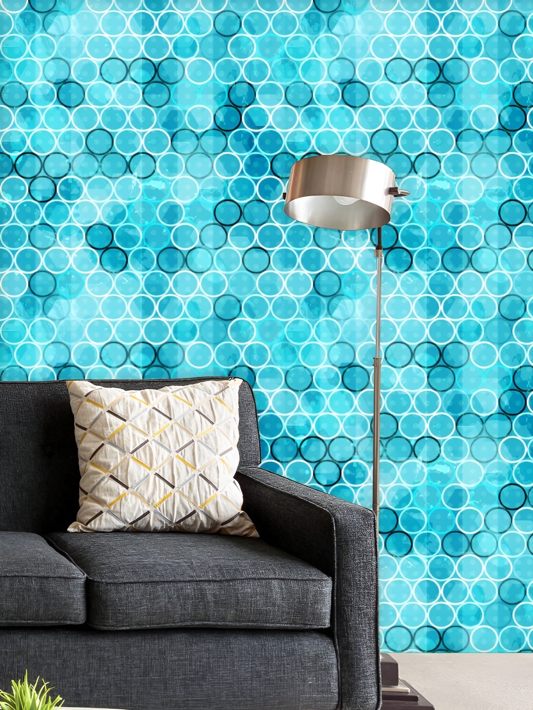 

ArtzFolio Printed UV-Resistant Anti-Bacterial Grunge Blue Circle Peel & Stick Wallpaper, Multi