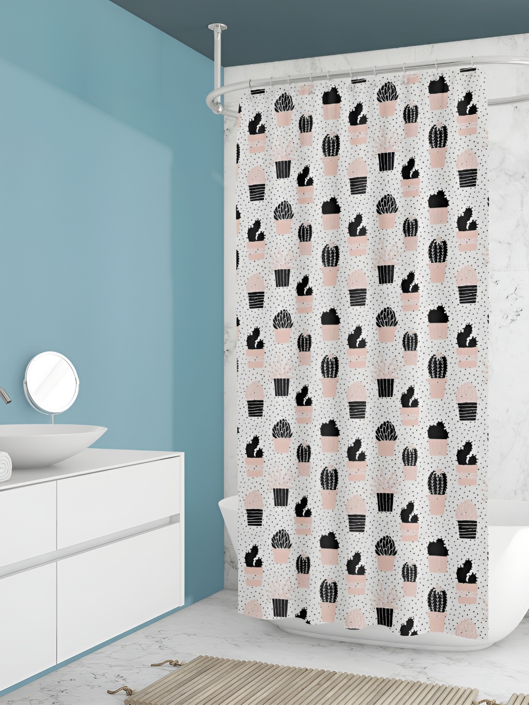 

ArtzFolio White & Peach Coloured Waterproof Shower Curtain