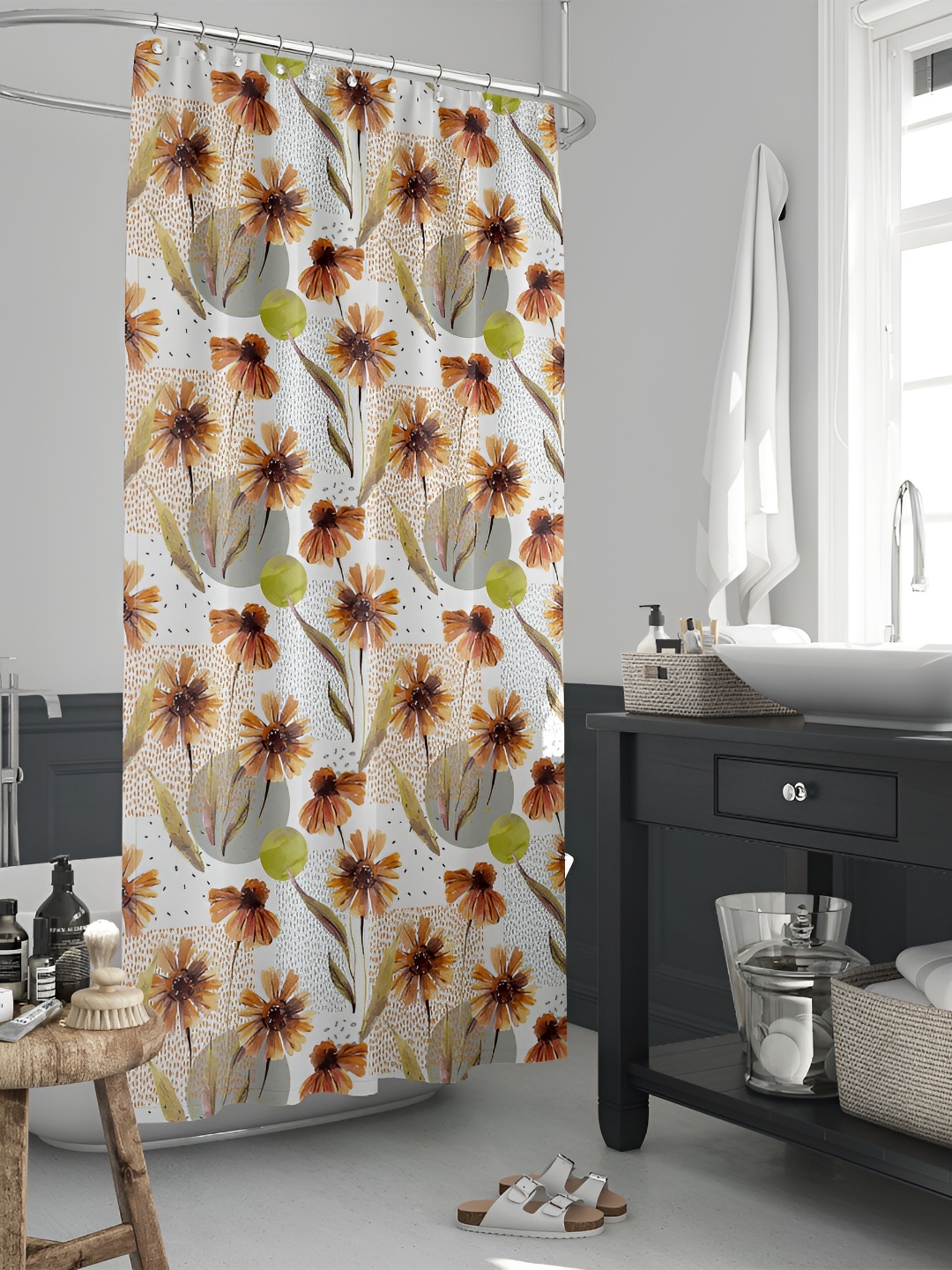 

ArtzFolio White & Brown Printed Waterproof Shower Curtains